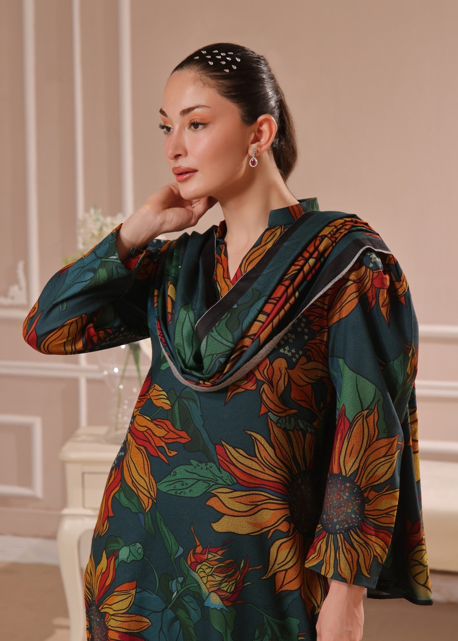 dhanak Kurta Set in Pine green