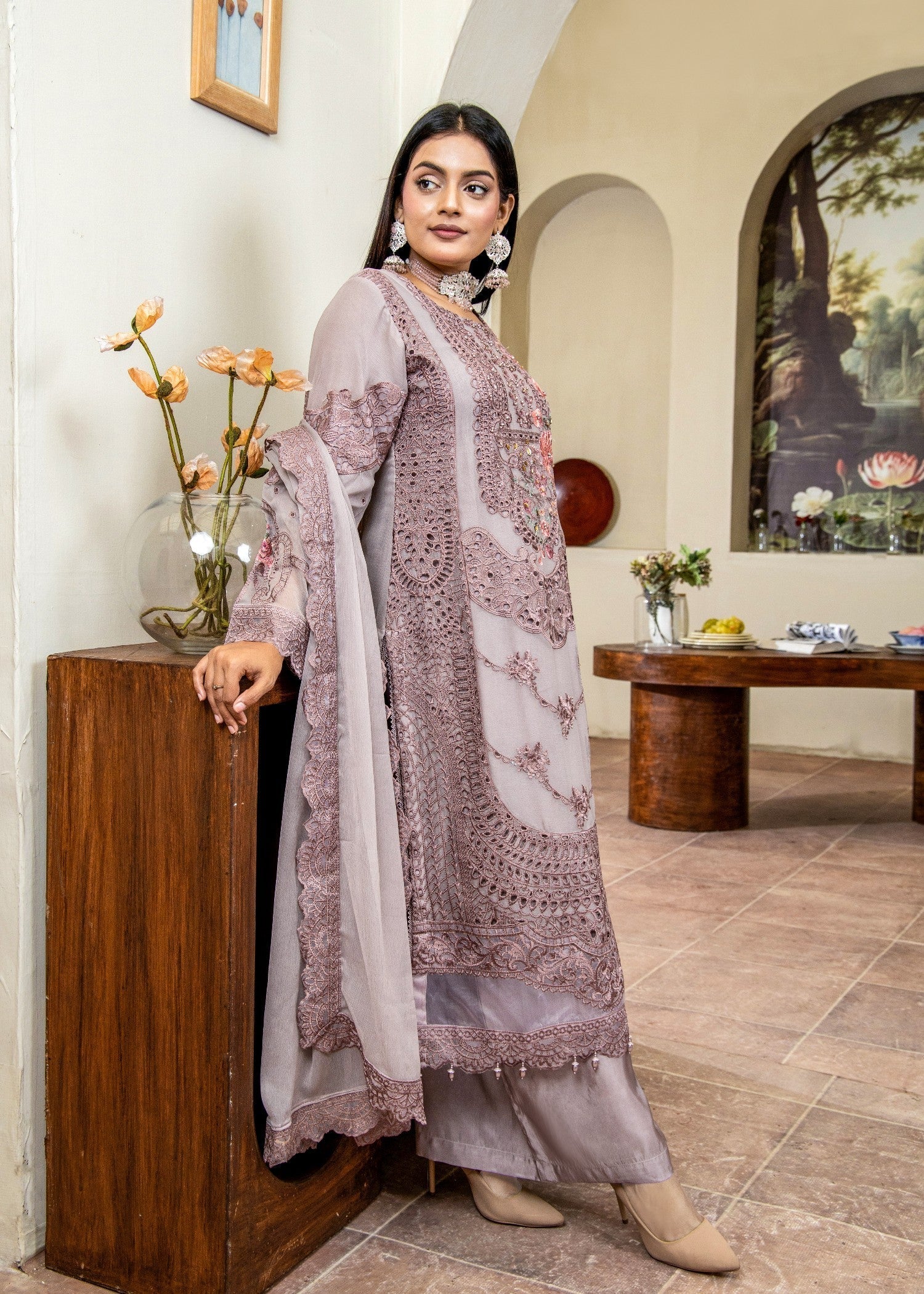 chiffon Kurta Set in Mauve