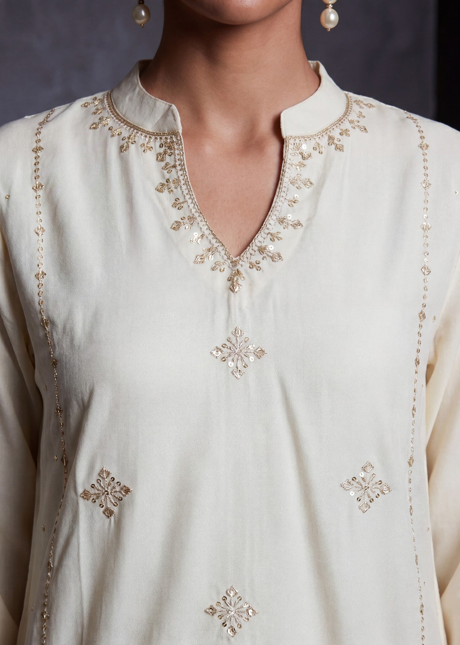 dhanak Kurta Set in Ivory
