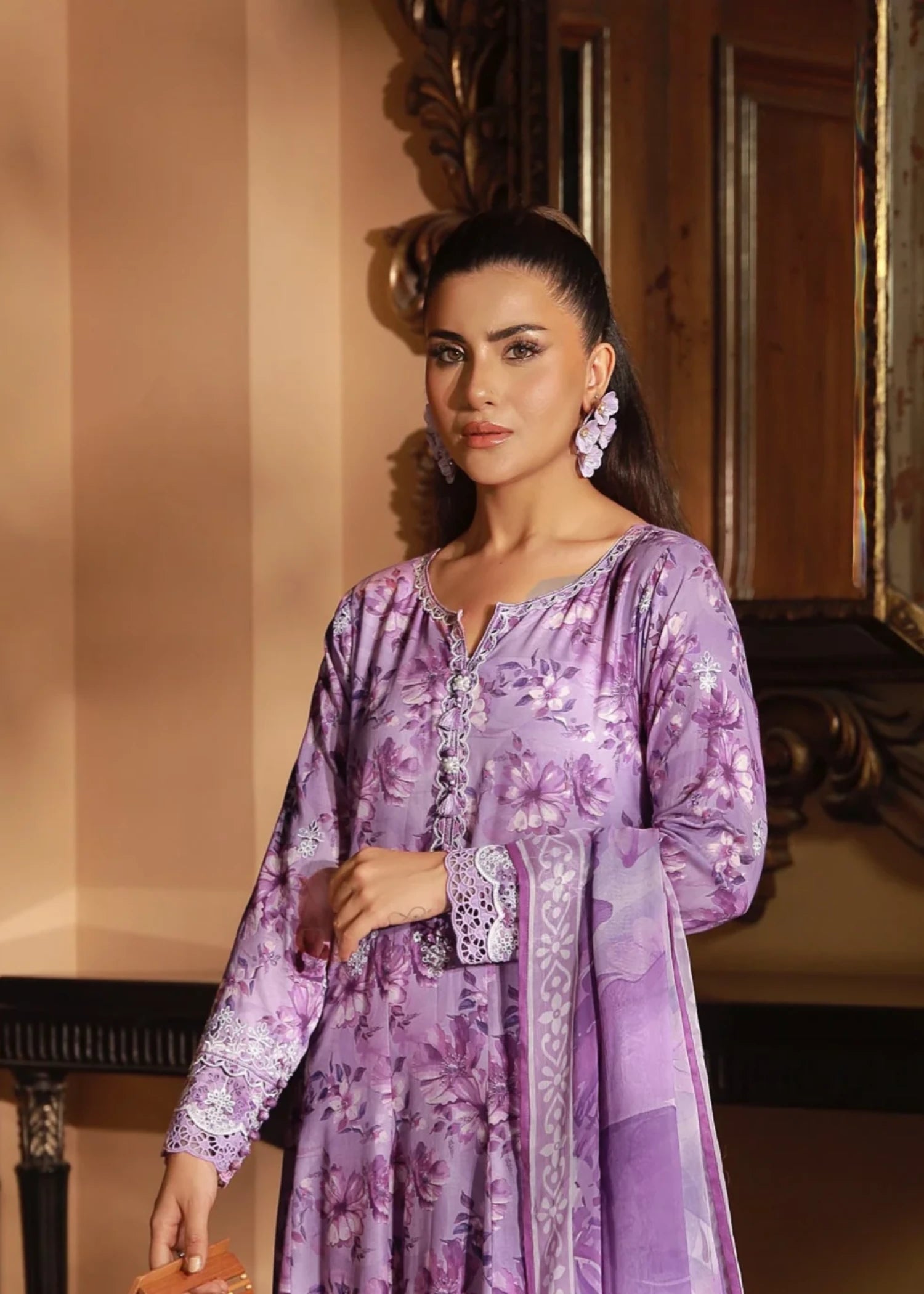 bemberg crinkle chiffon Unstitched in Lilac