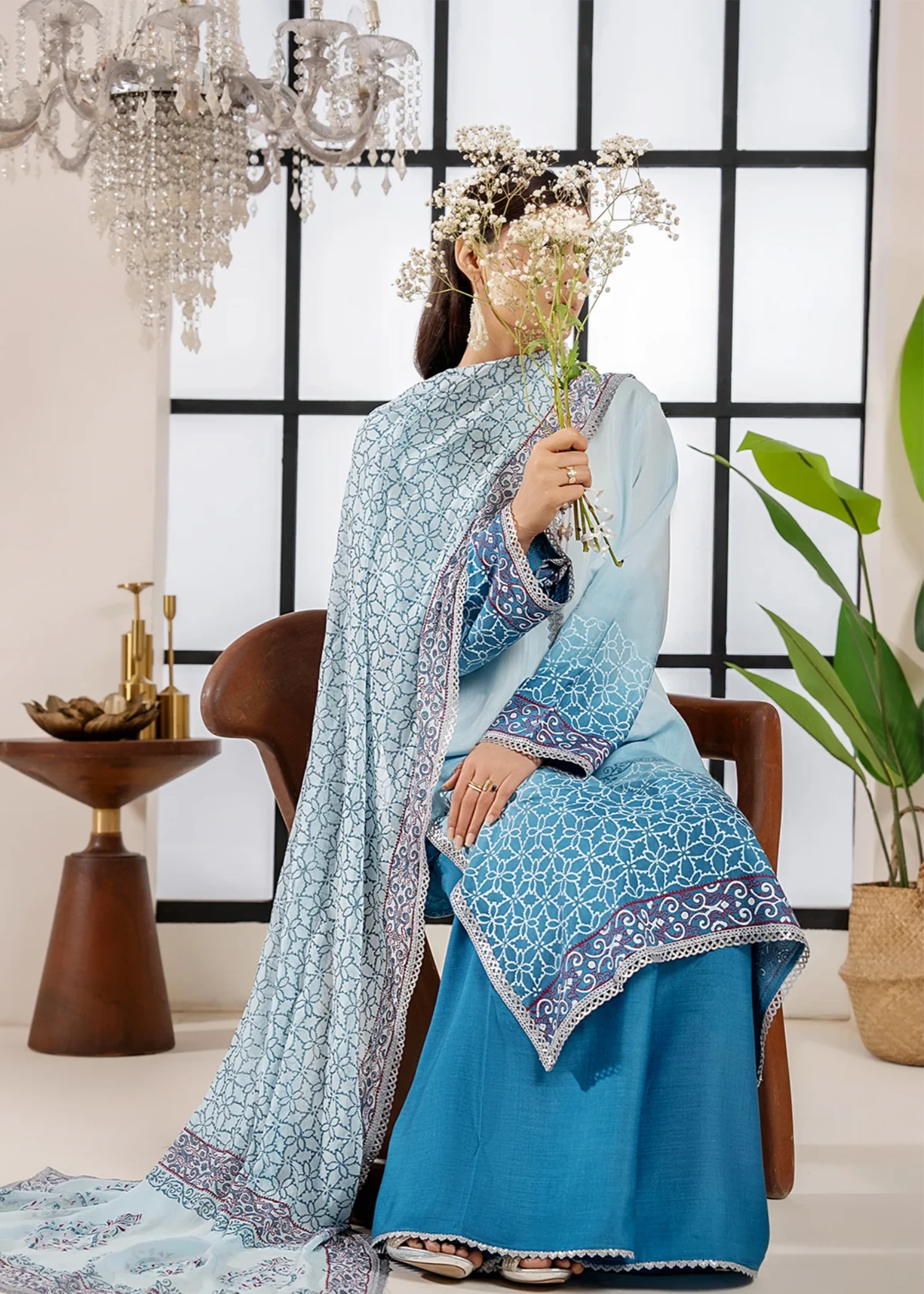 raw silk Unstitched in Sky blue