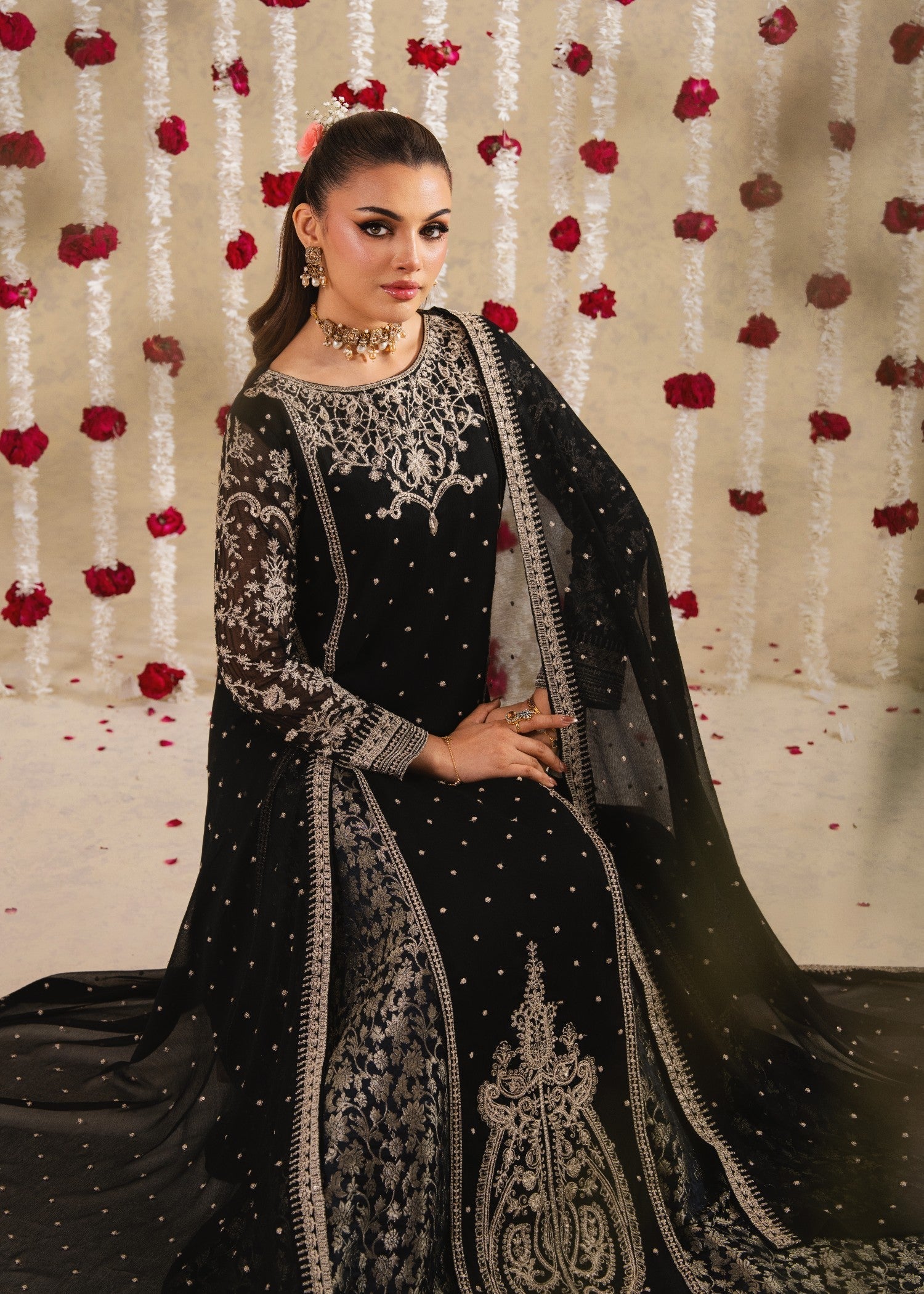 chiffon Pishwas in Black