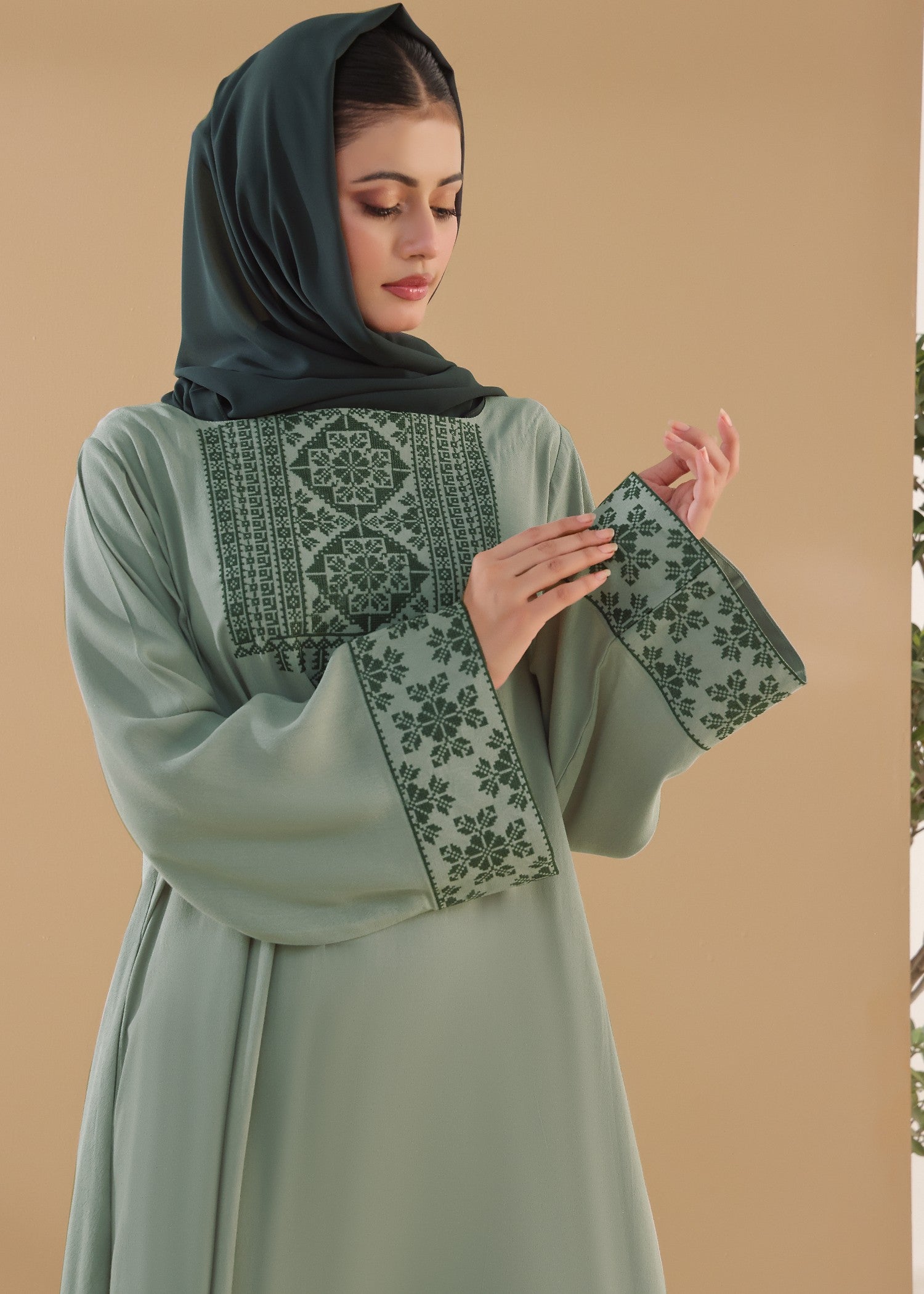 crepe viscose Abaya in Sage green