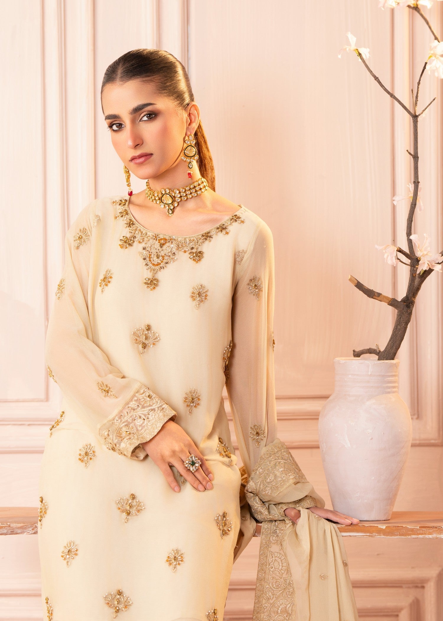chiffon Unstitched in Cream