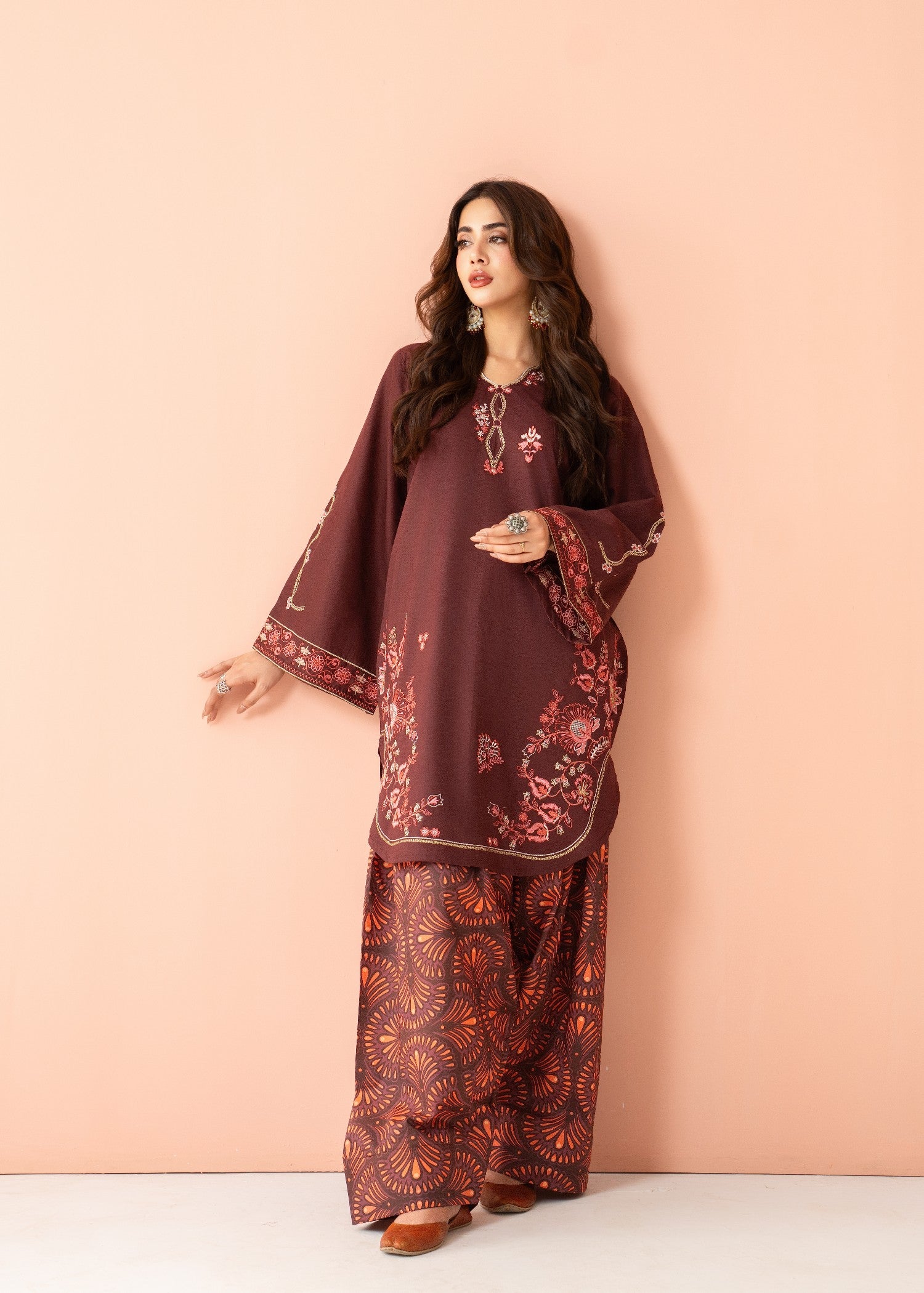 lawn cotton Kurta Set in Dark brown