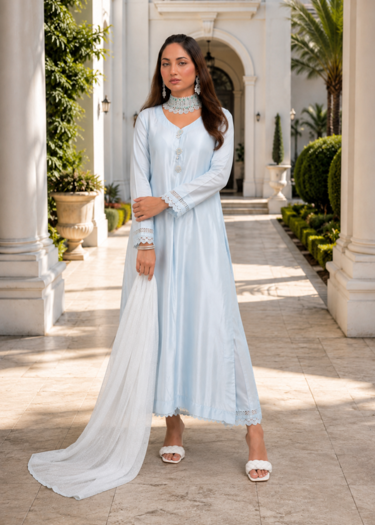 pure silk Kurta Set in Ice blue