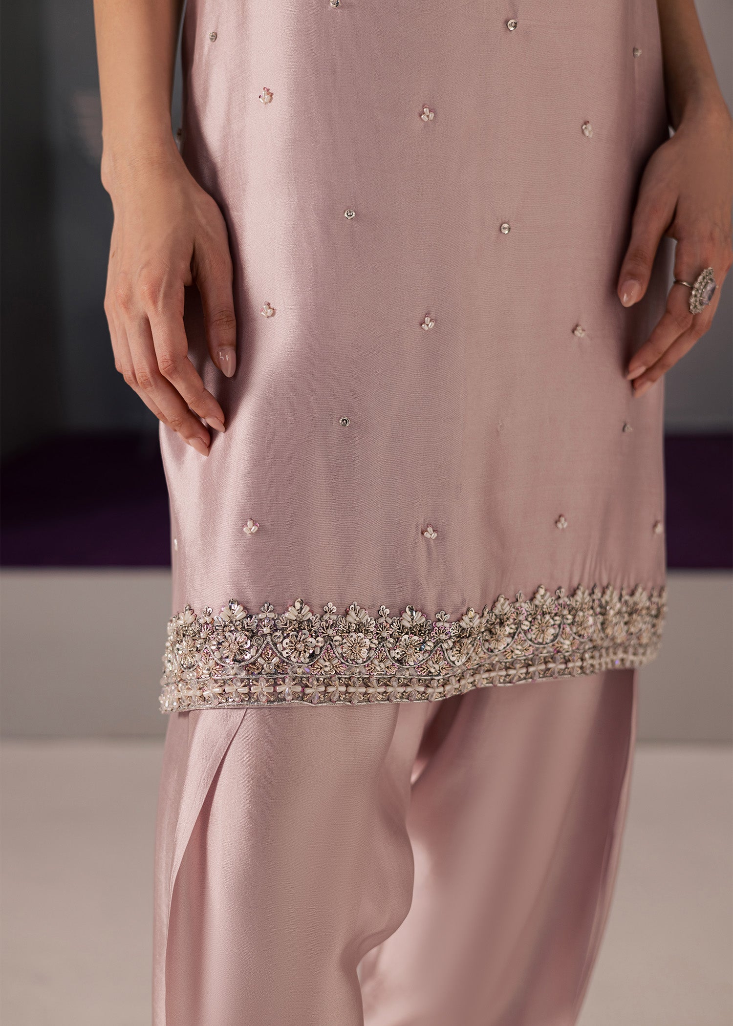 tussar silk Kurta Set in Blush pink