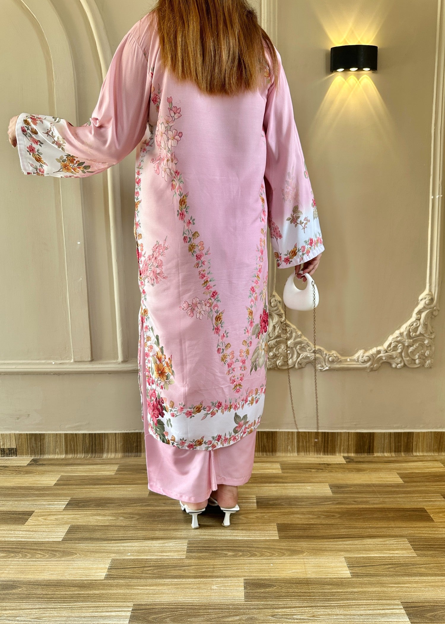 poly lawn Kurta Set in Pastel pink
