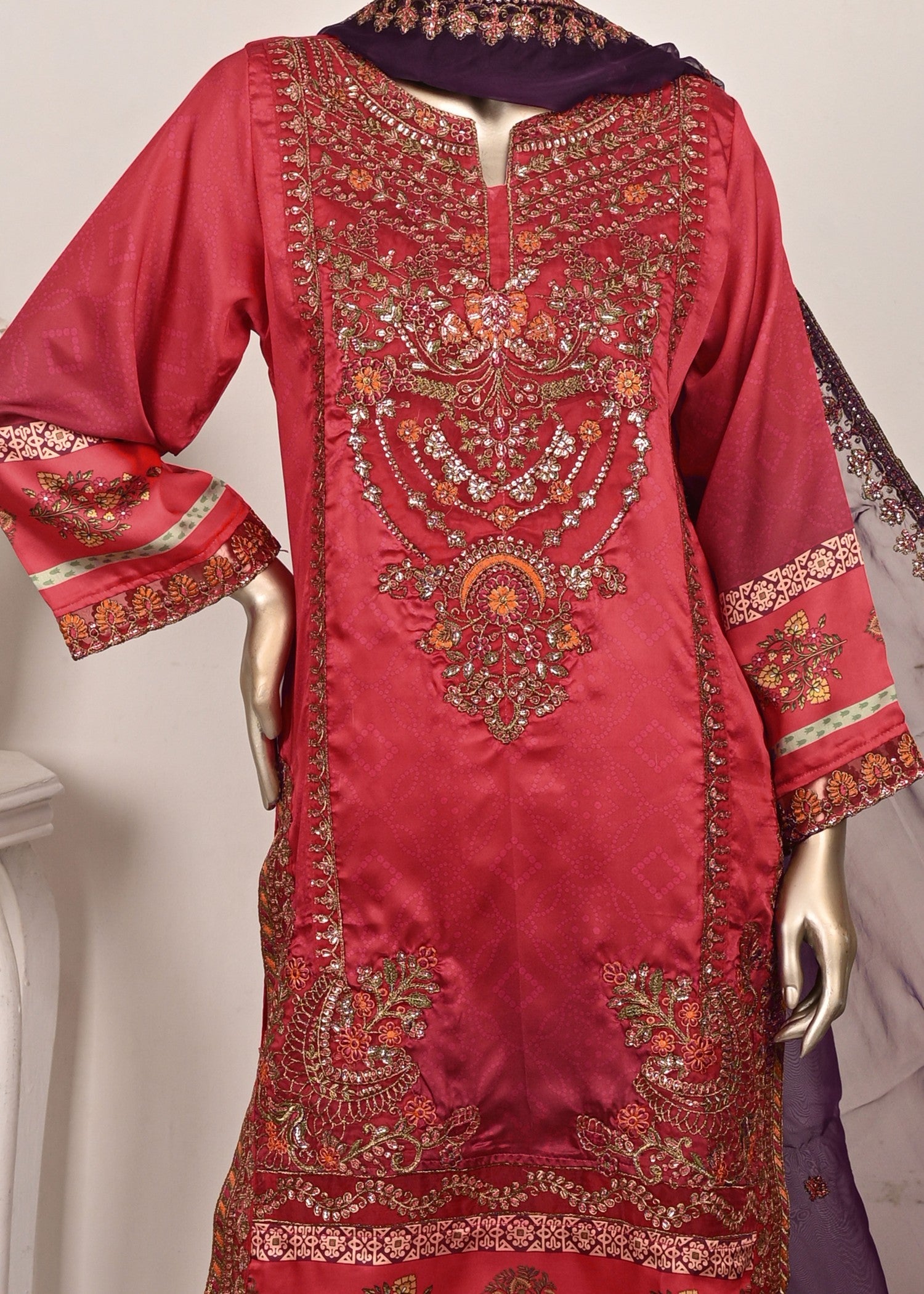 poly silk Kurta Set in Hot pink