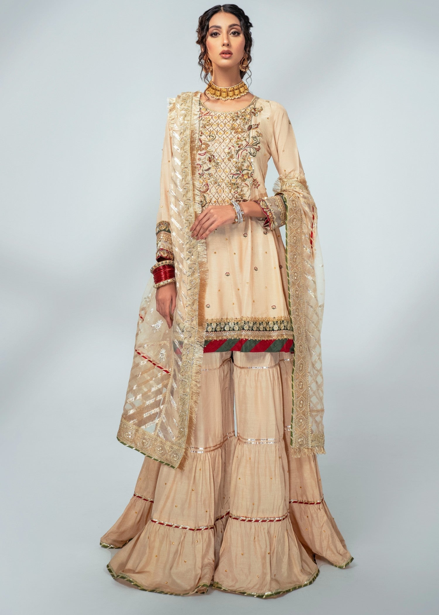 raw silk Peplum in Beige
