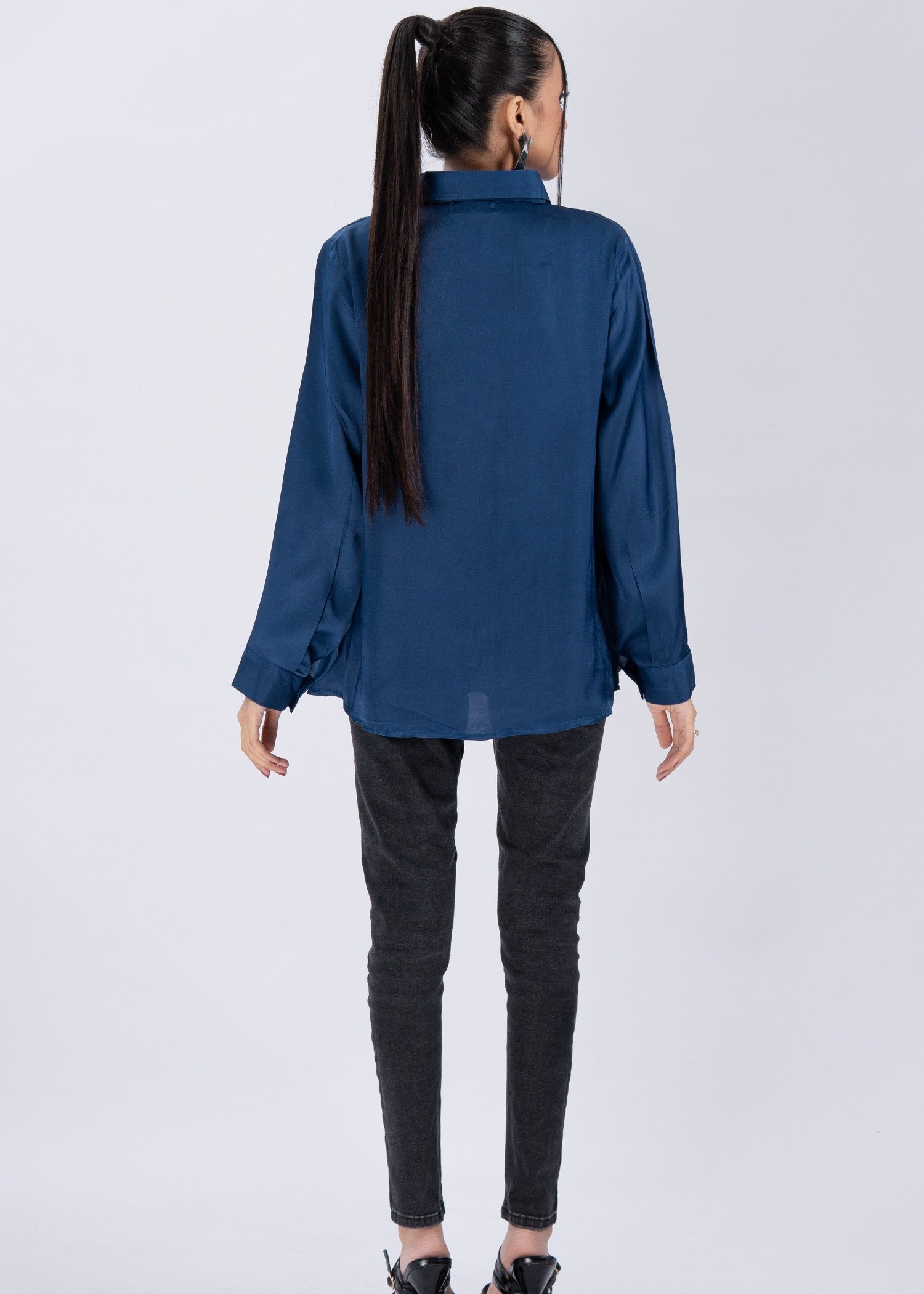 cotton silk Formal Shirt in Navy blue