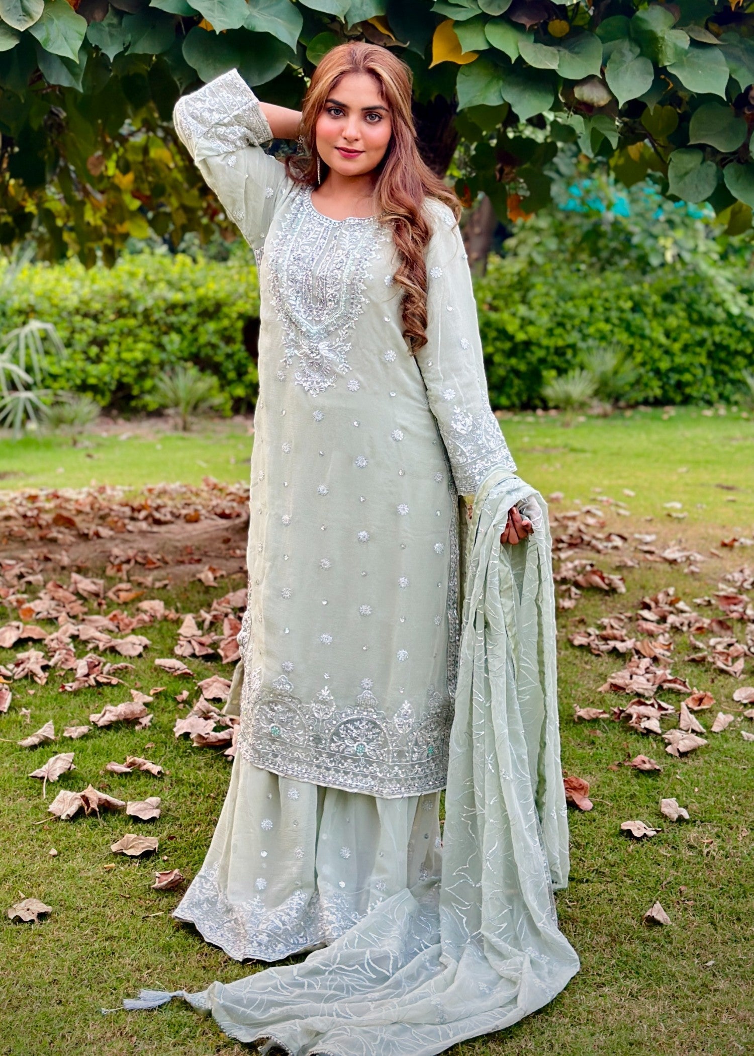 chiffon Sharara in Mint green