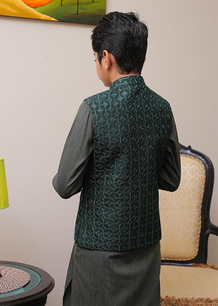 banarsi silk Waistcoat in Green