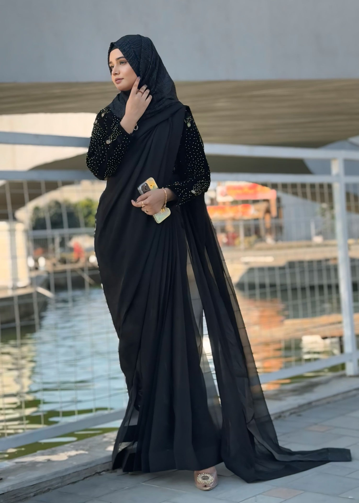 velvet Saree in Black