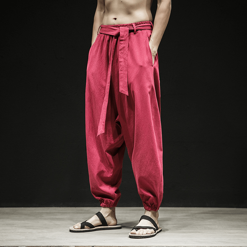 Spring and Summer New Chinese Style Pants Men'S Elastic Band Width