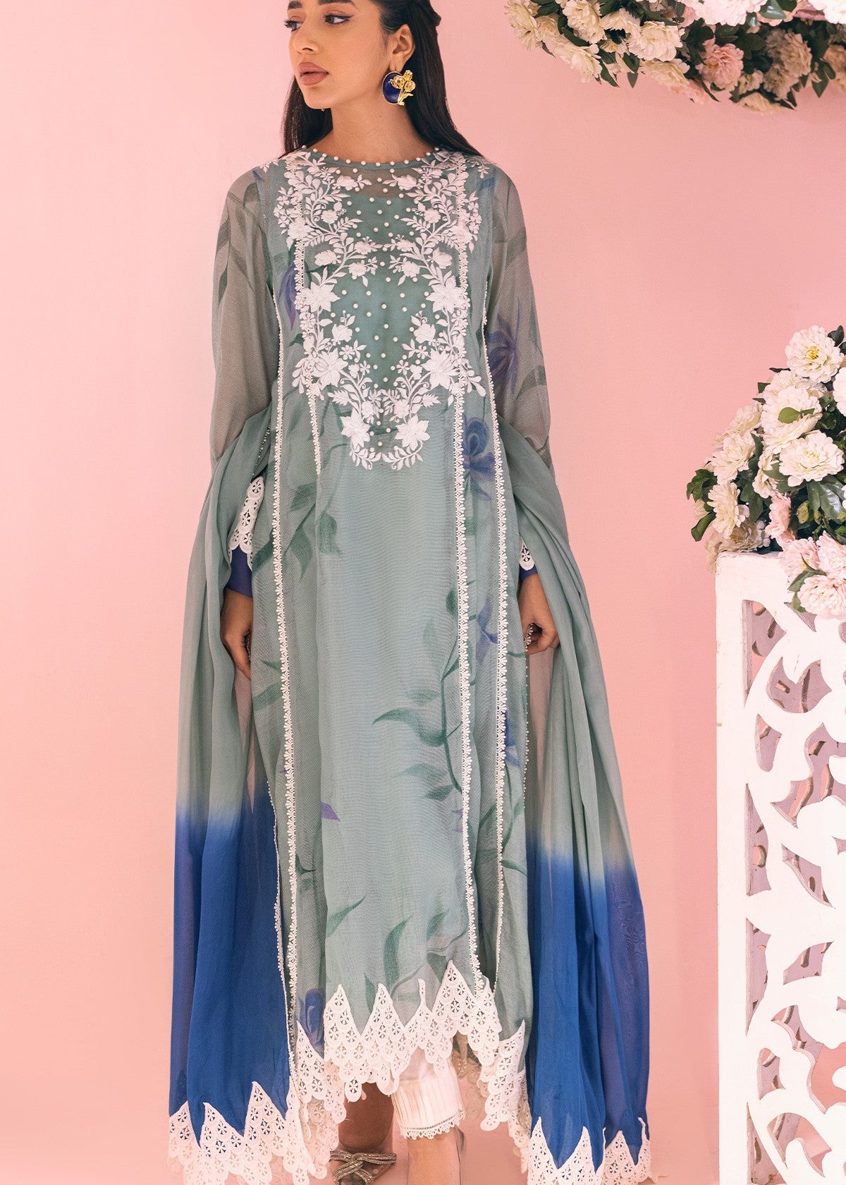 khaddi net Pishwas in Grey