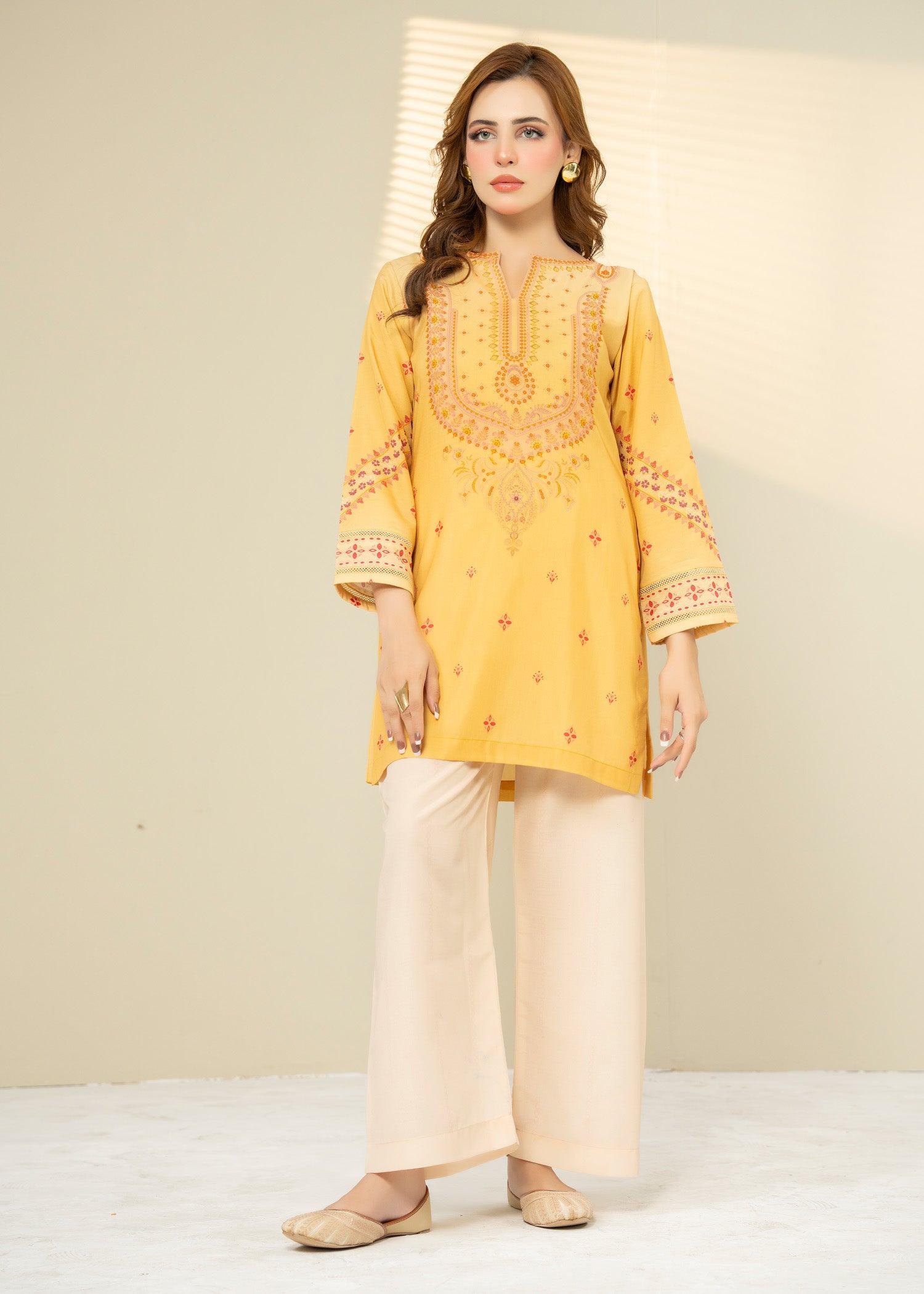 lawn Kurta Set in Yellow, beige