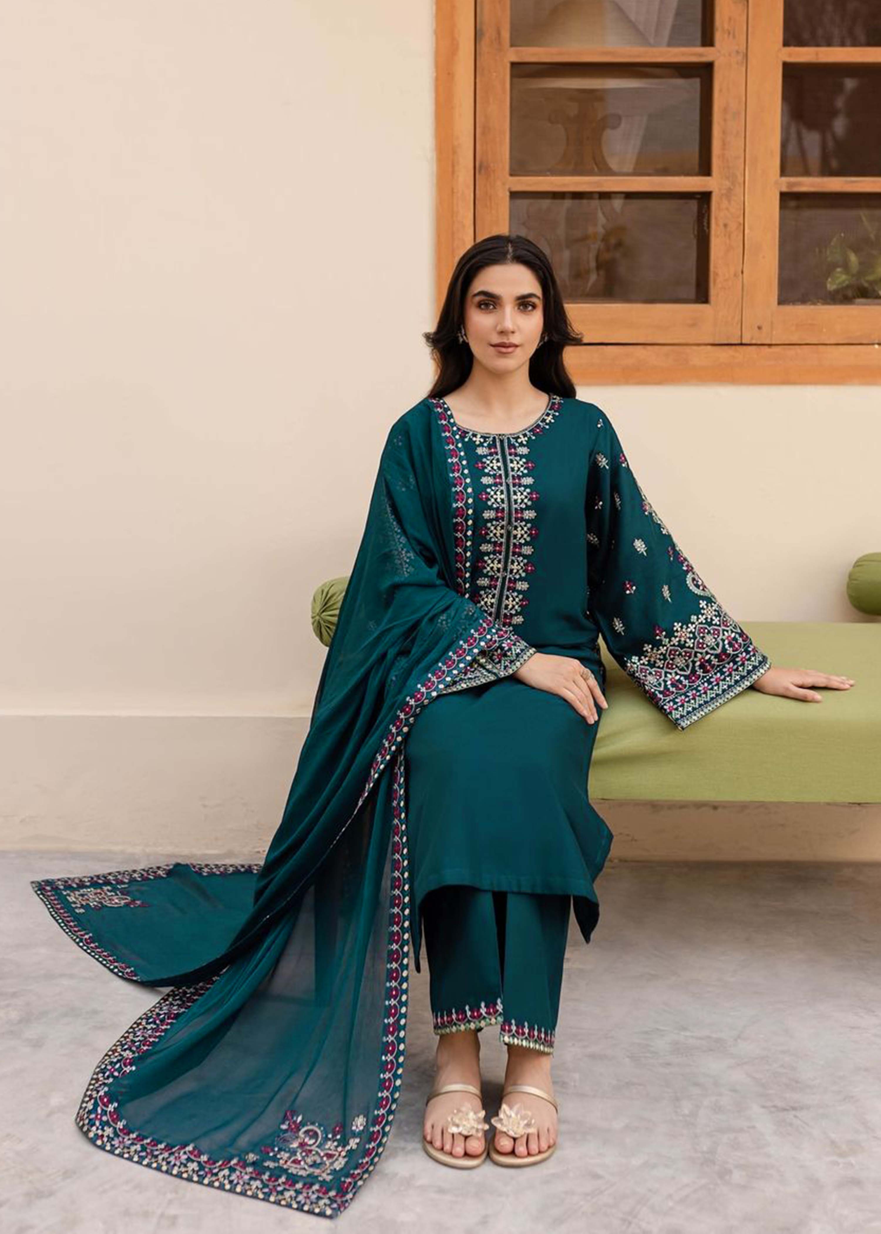 cotton Kurta Set in Teal