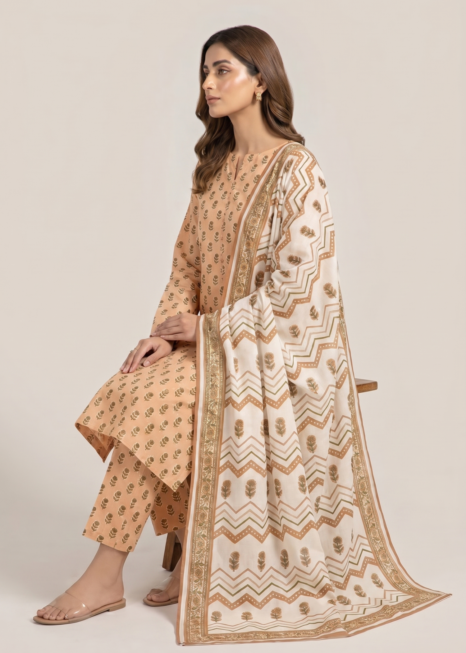lawn Unstitched in Apricot orange