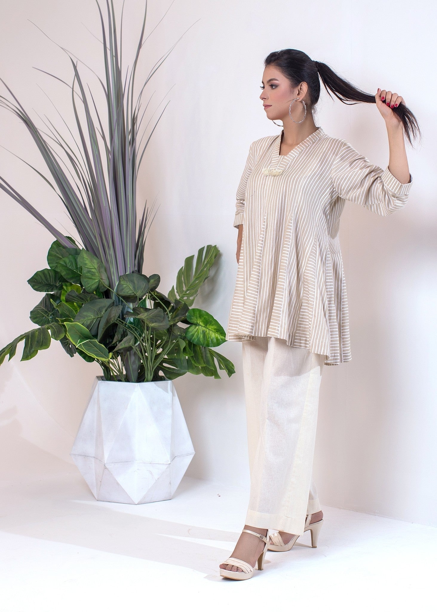 cotton Short Frock in Beige