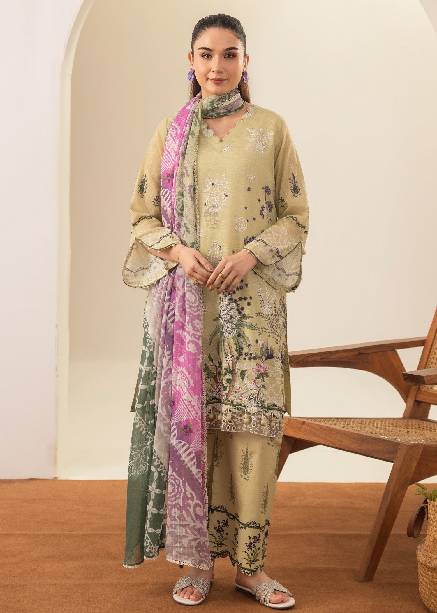 lawn Kurta Set in Sage green
