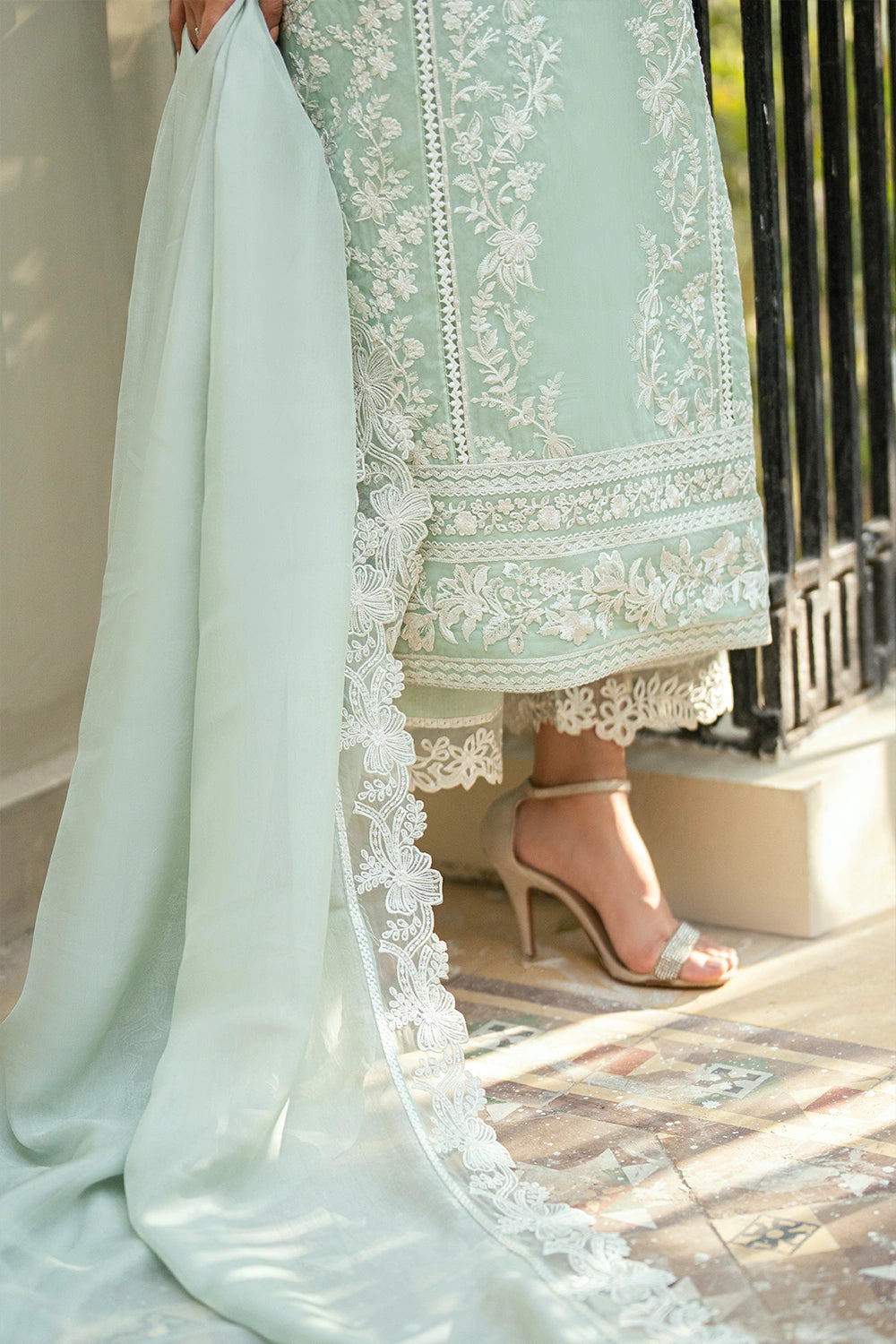 raw silk Kurta Set in Mint green