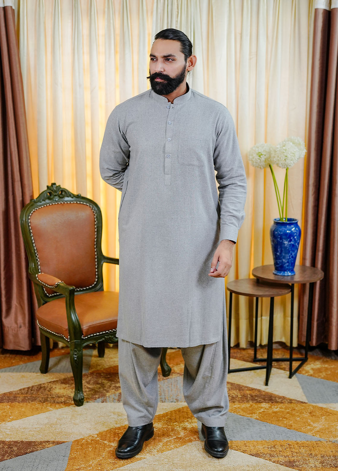 blended wool Shalwar Kameez in Grey