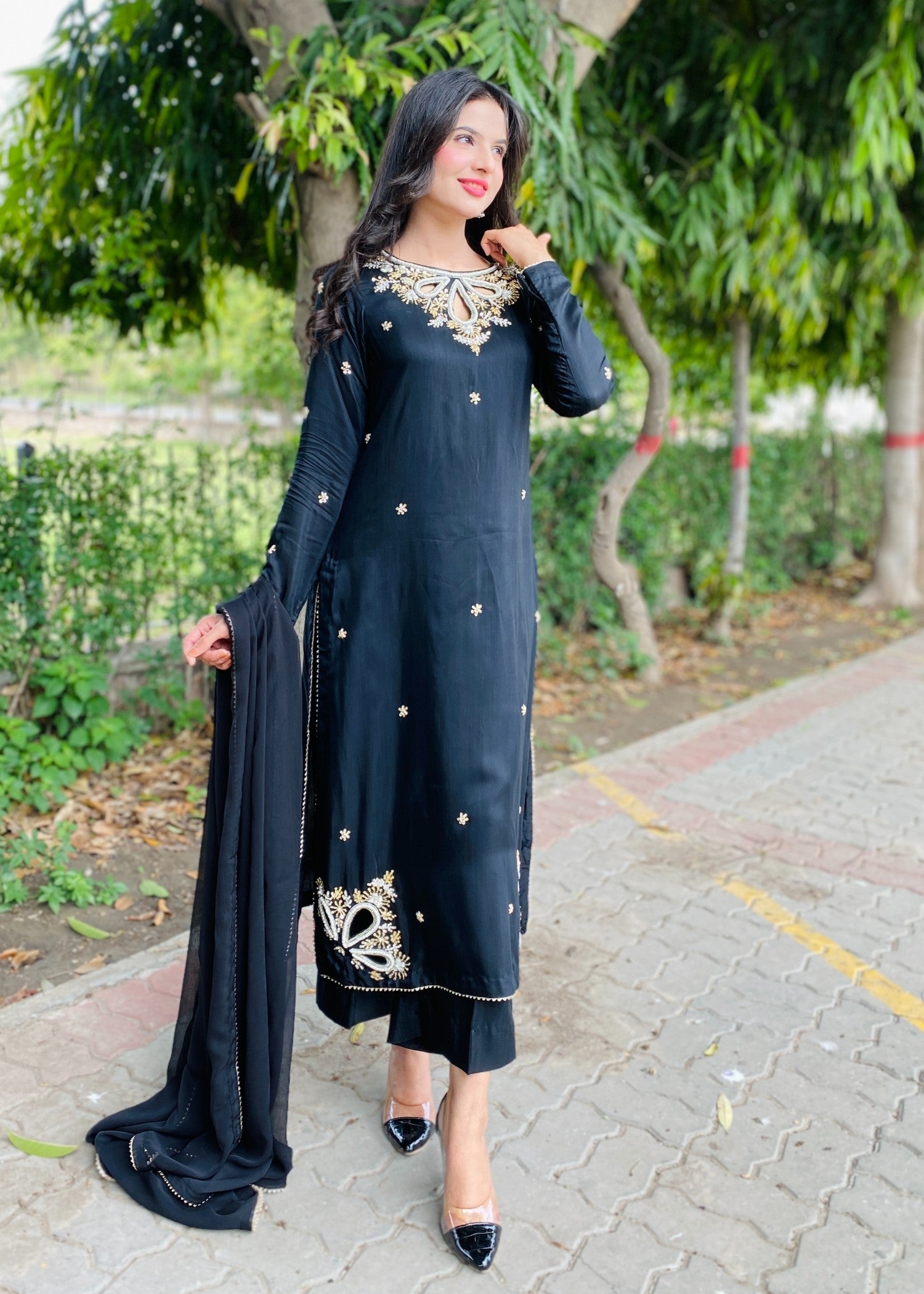 viscose Kurta Set in Black