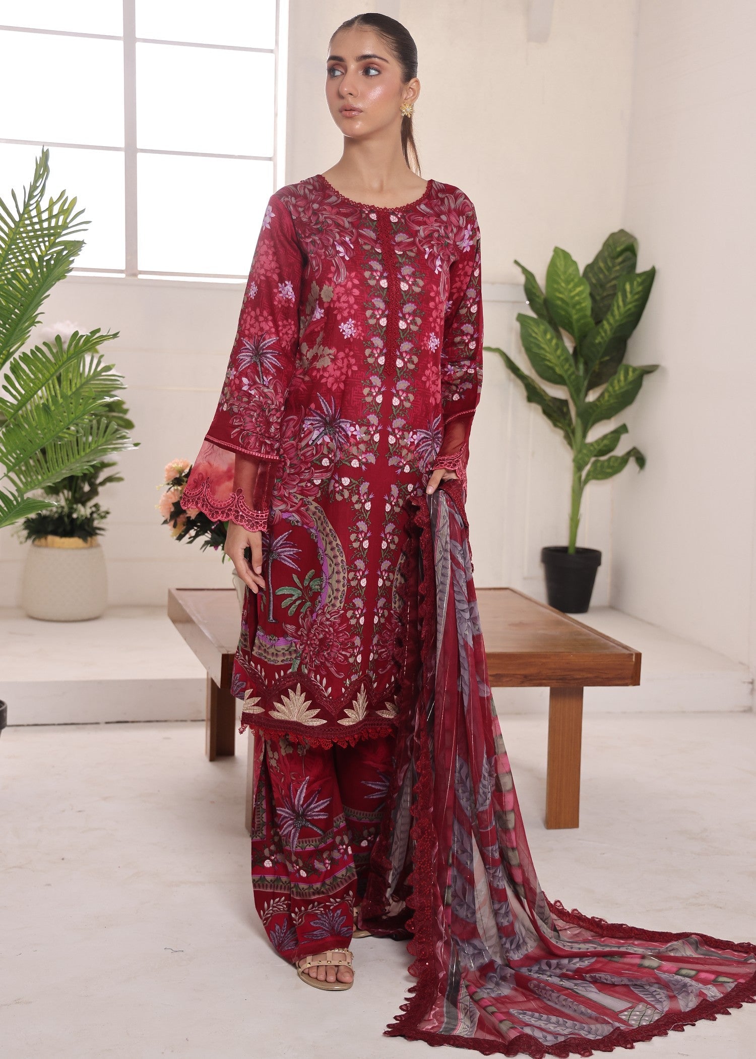 lawn Unstitched in Cardinal red