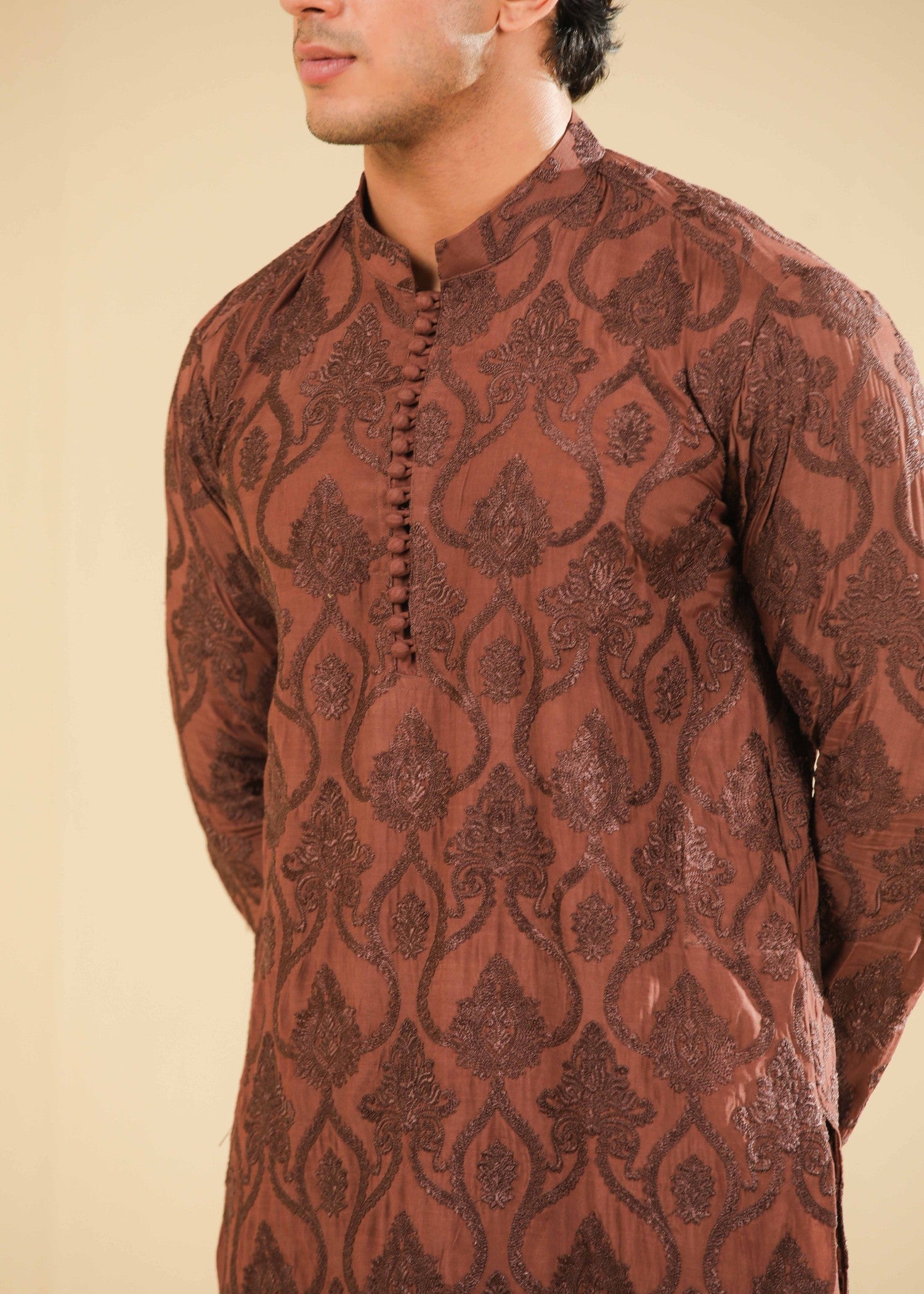 raw silk Kurta Set in Mocha brown