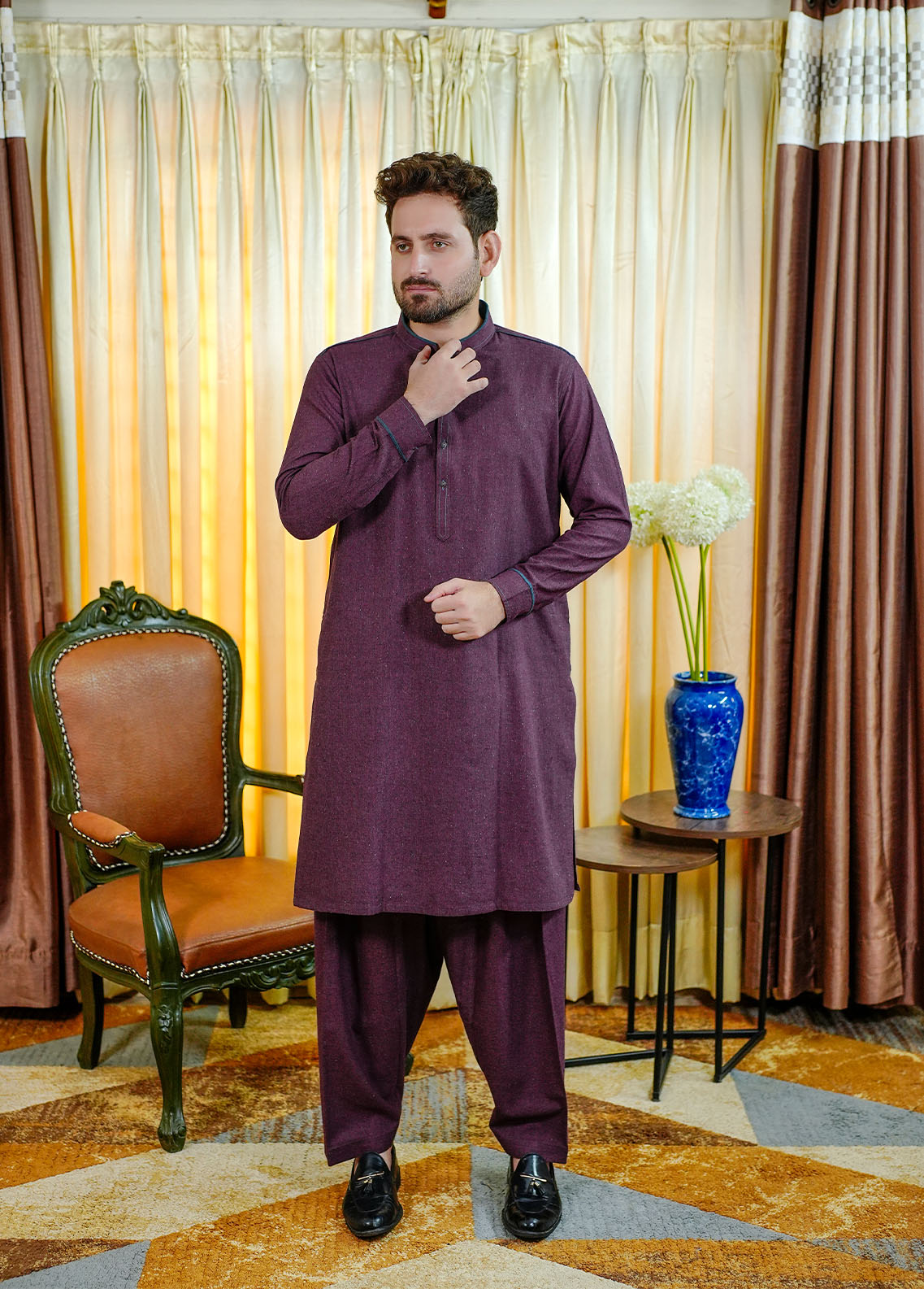 cotton viscose Shalwar Kameez in Burgundy