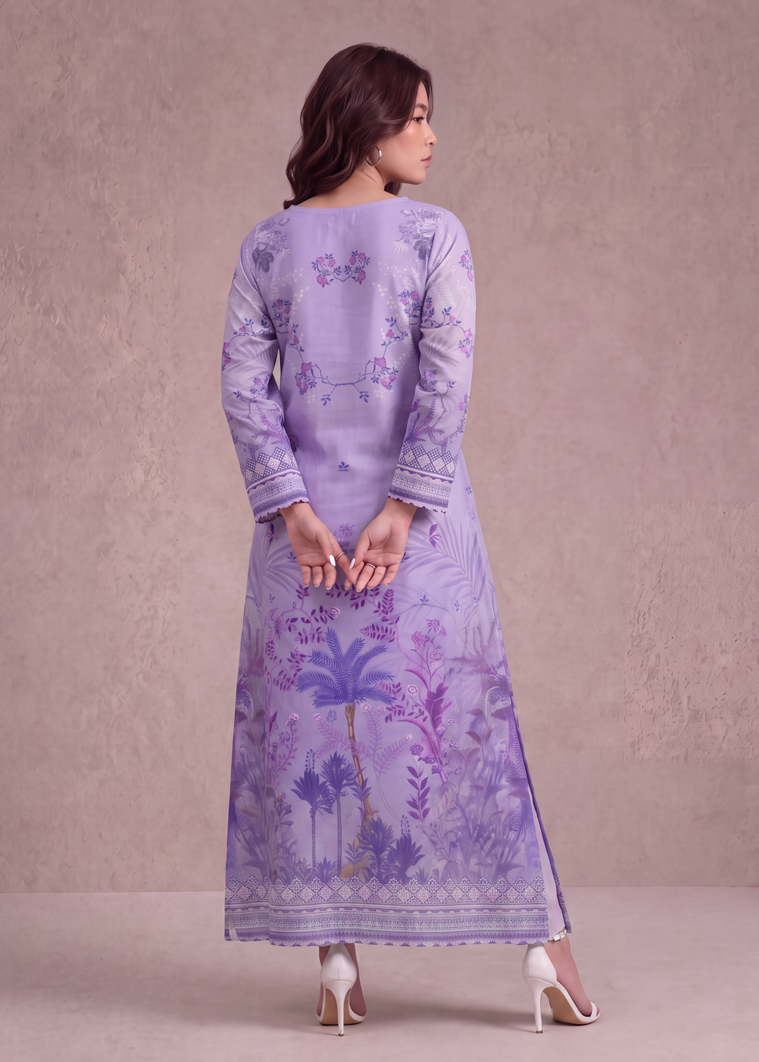 polyester crepe Kaftan in Electric purple