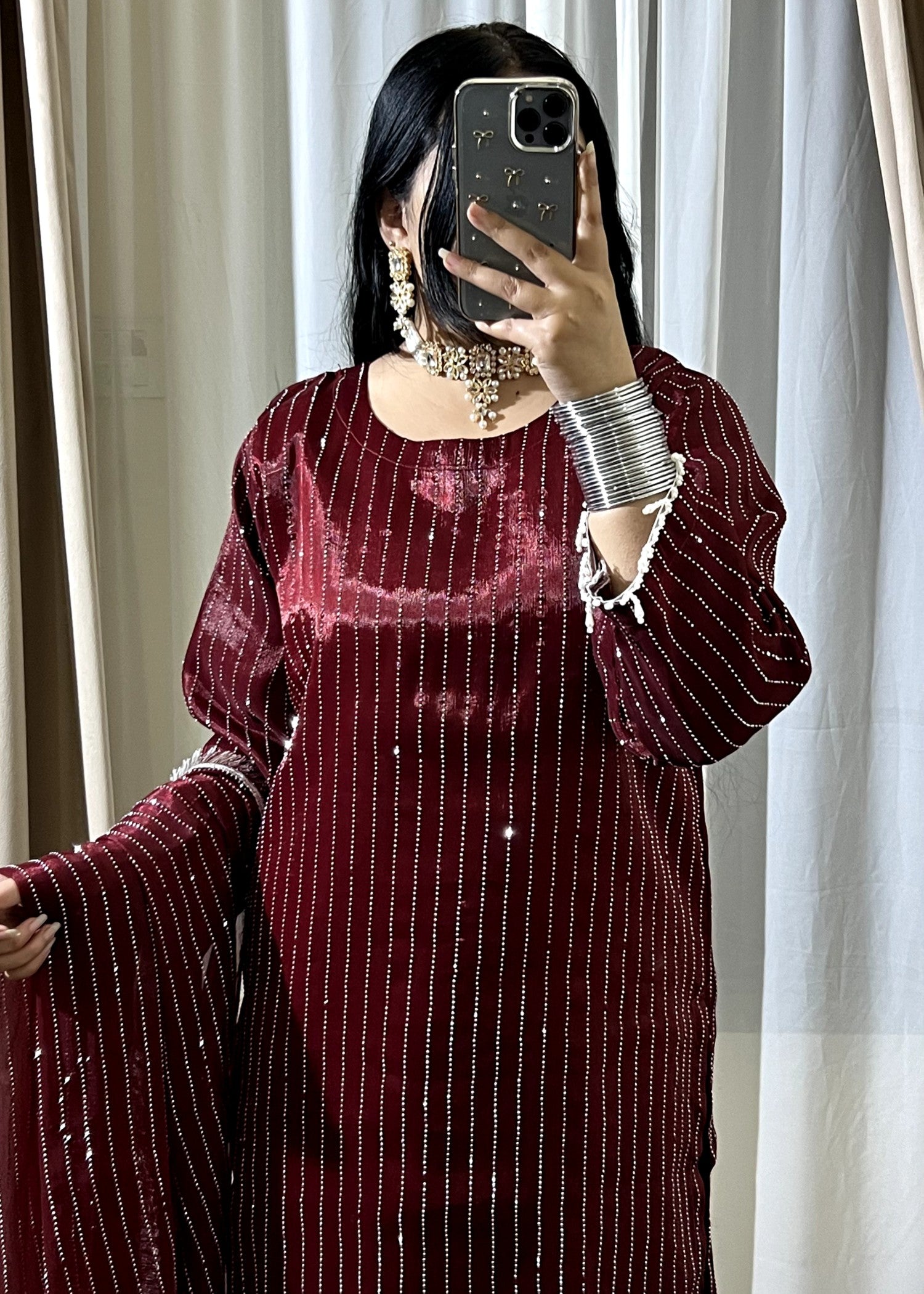 crinkle Kurta Set in Maroon