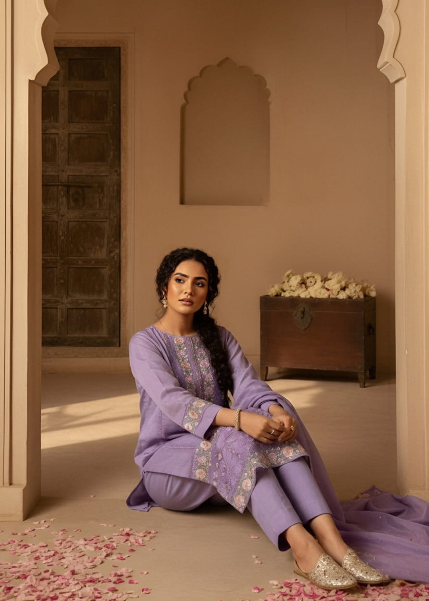 cotton net Kurta Set in Lavender
