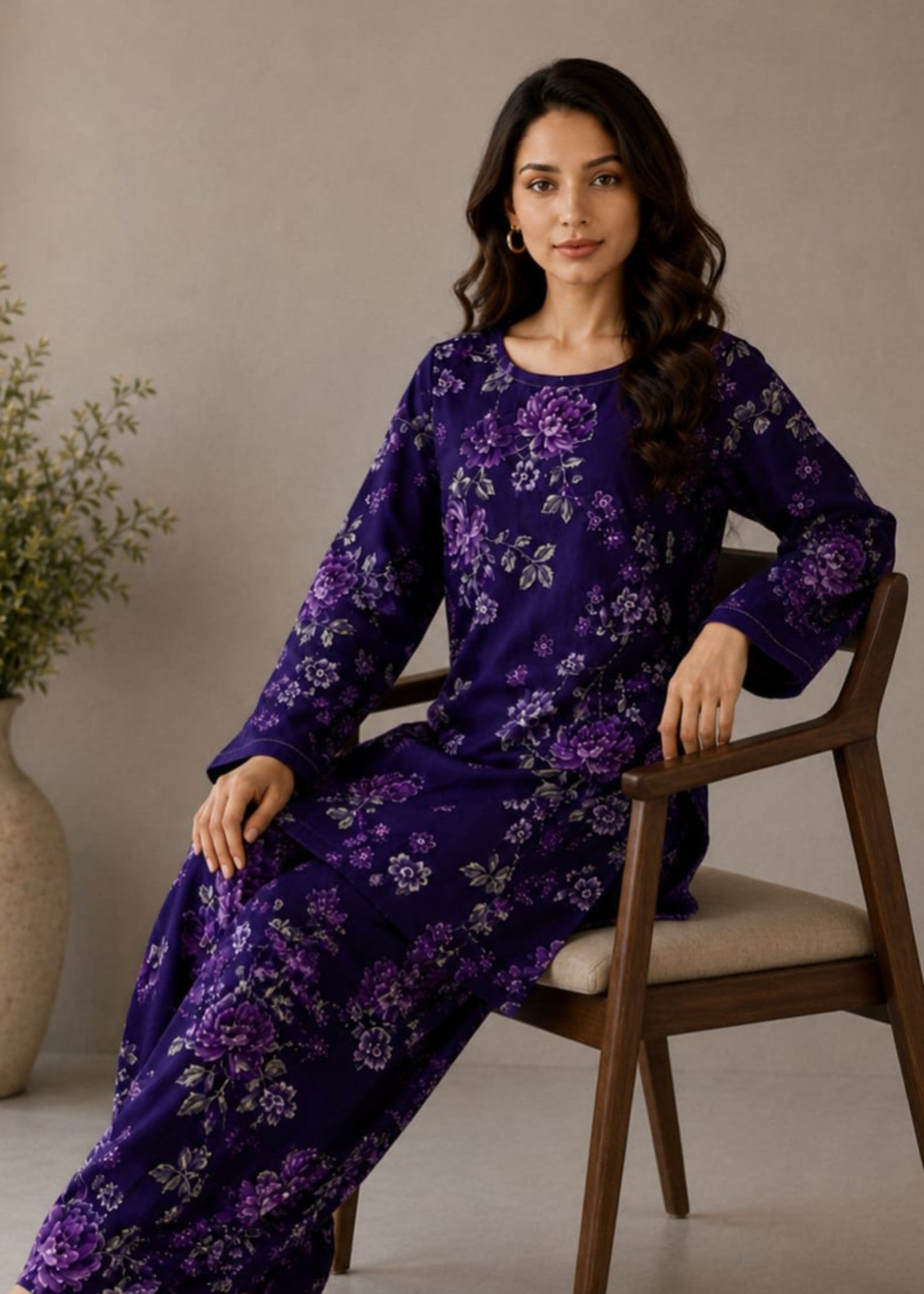grip Kurta Set in Purple