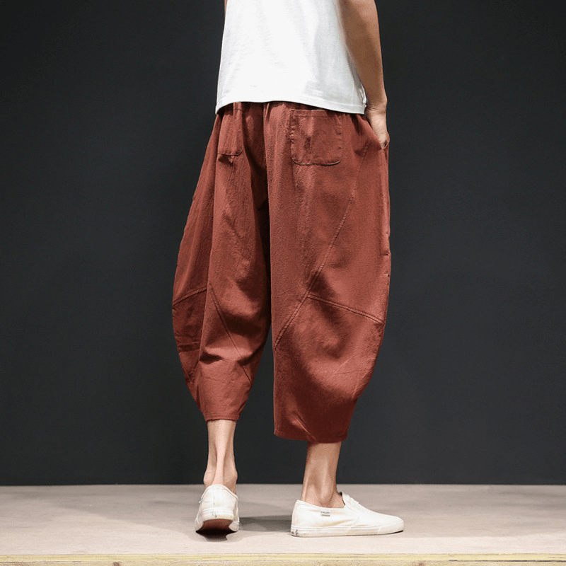 Men'S Cropped Bloomers Loose Wide-Leg Pants plus Size Harem Pants