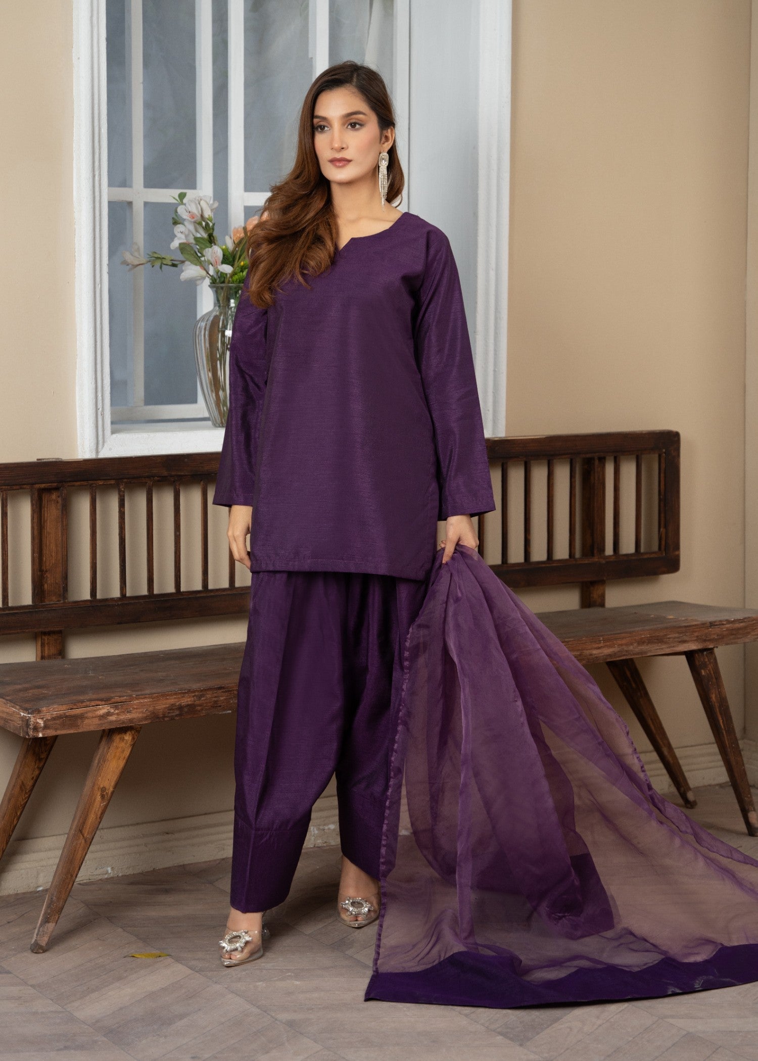 raw silk Kurta Set in Plum