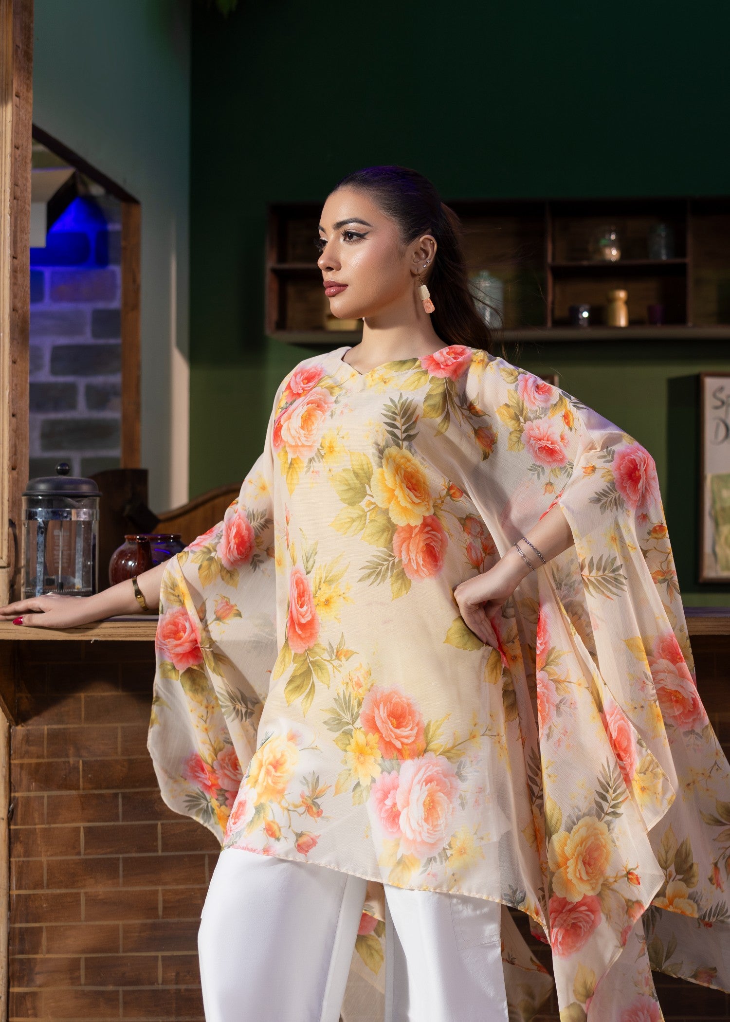 chiffon Kaftan in Cream