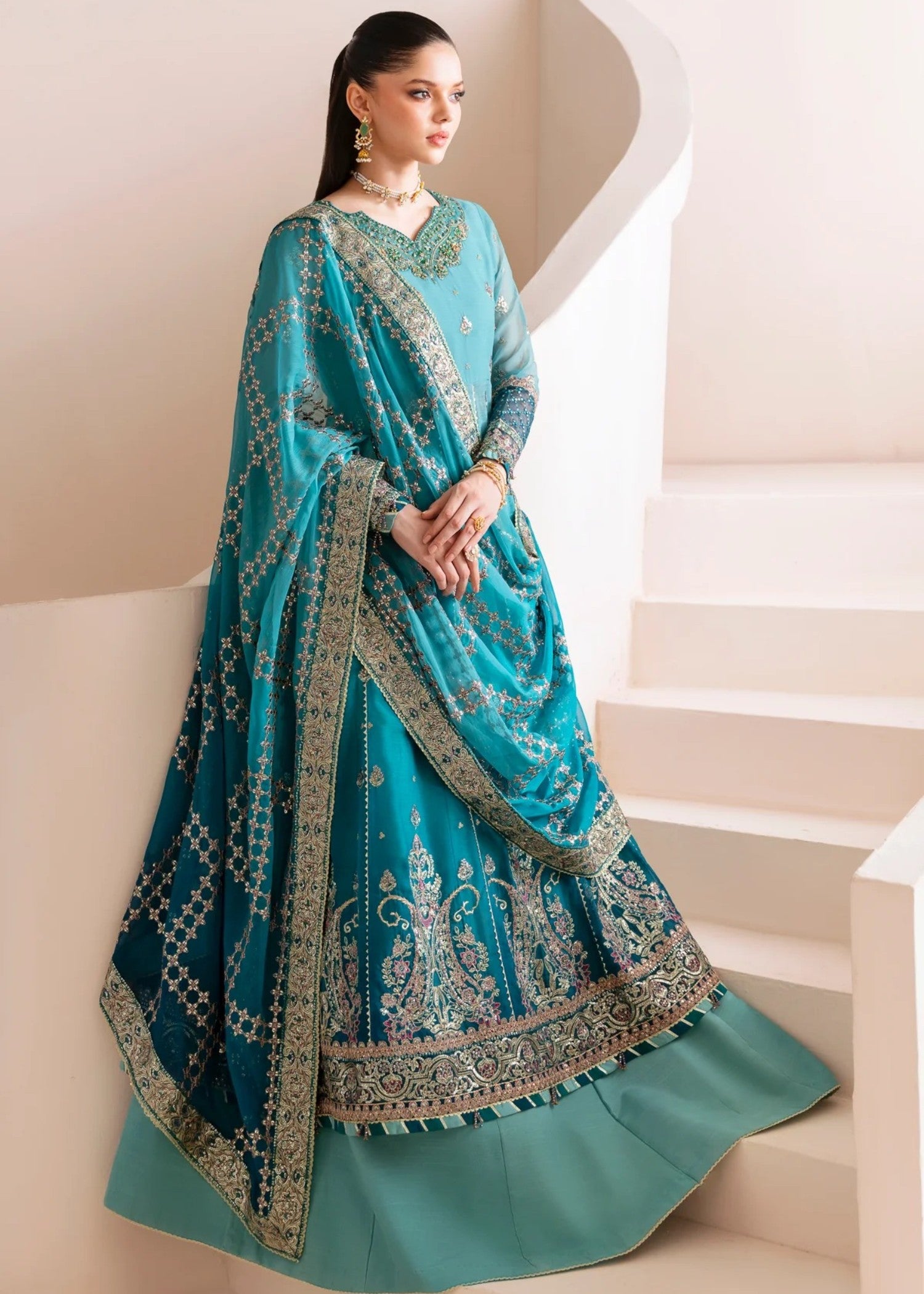 chiffon Lehenga in Sky blue