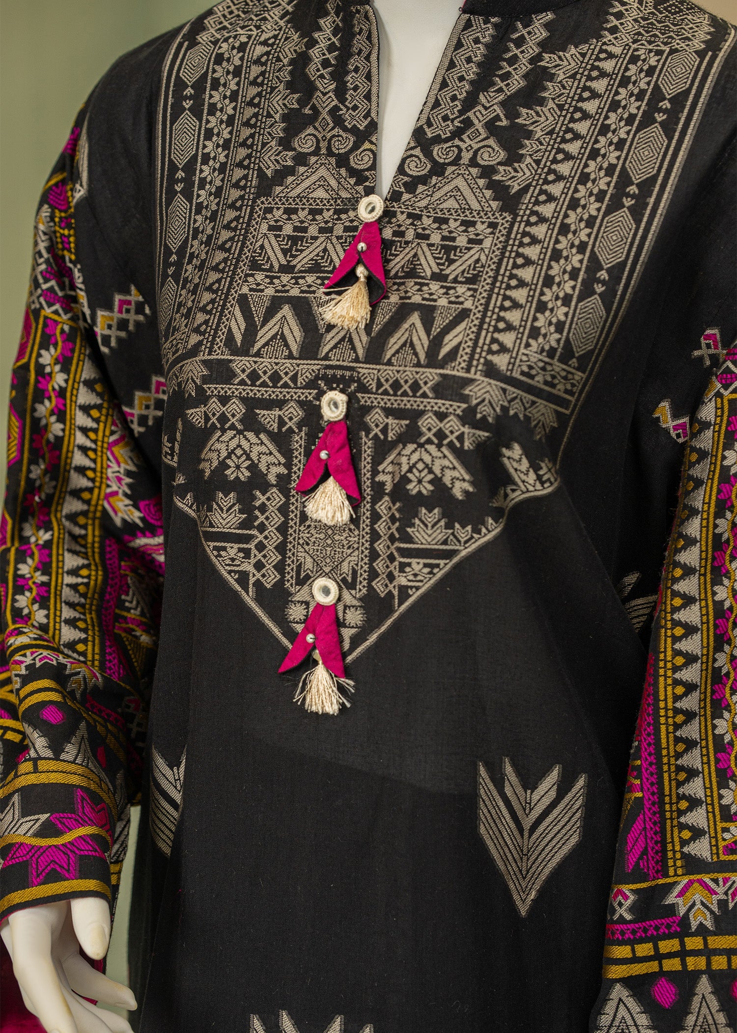 jacquard Kurta Set in Black