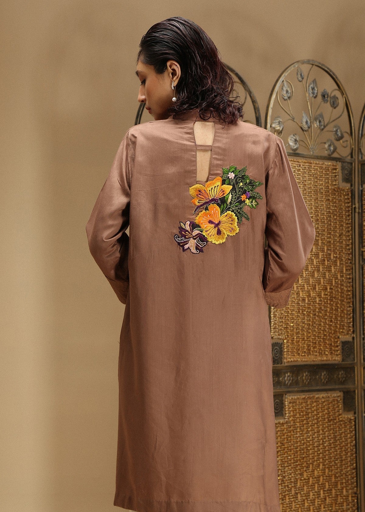 silk Kurti in Brown
