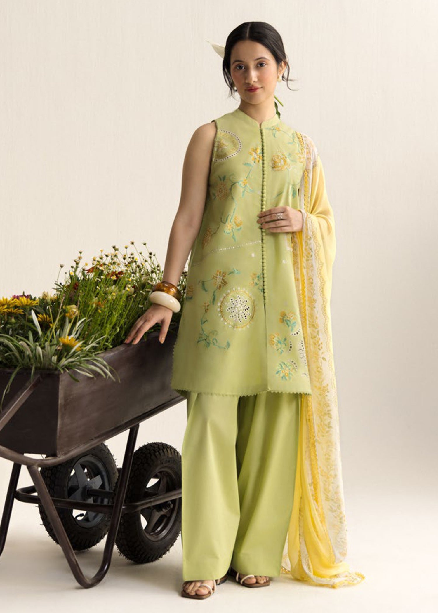 self jacquard Unstitched in Apple green