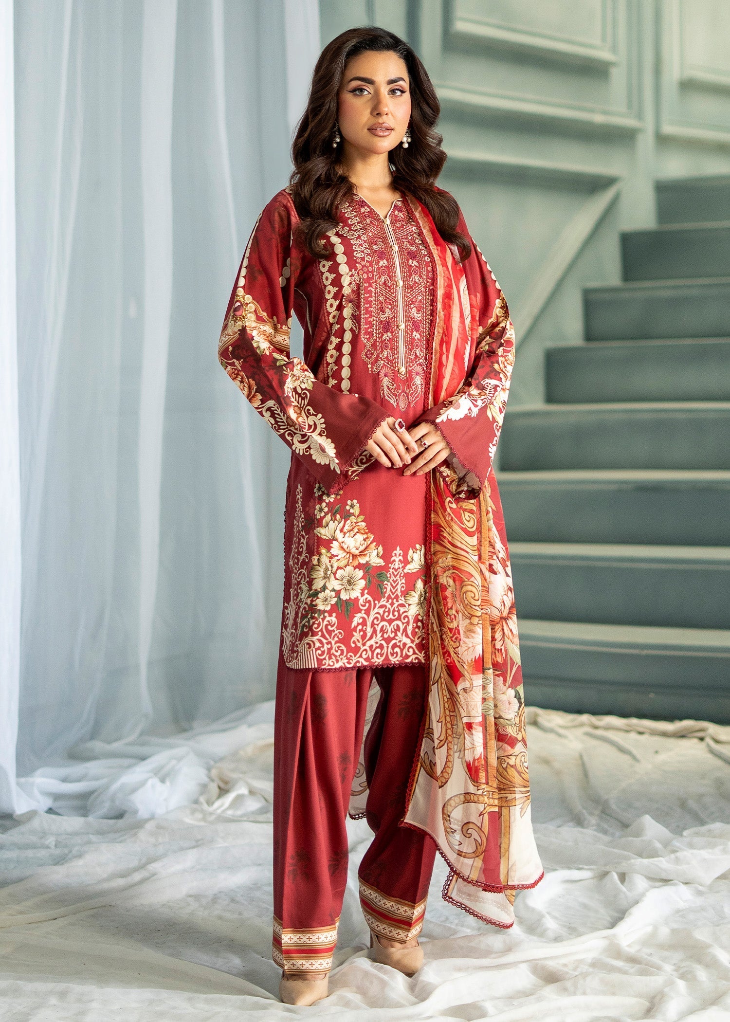 linen Kurta Set in Rust red
