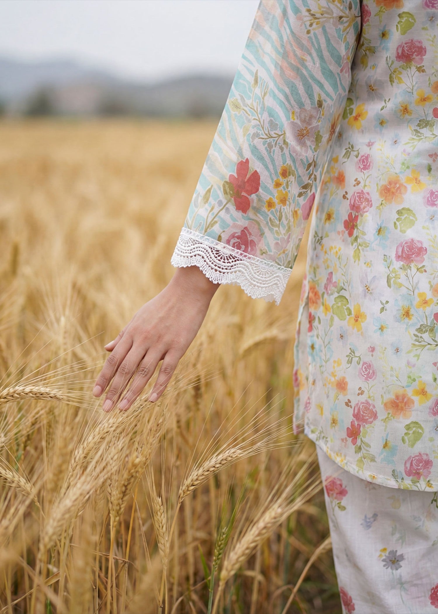 lawn cotton Kurta Set in Light blue