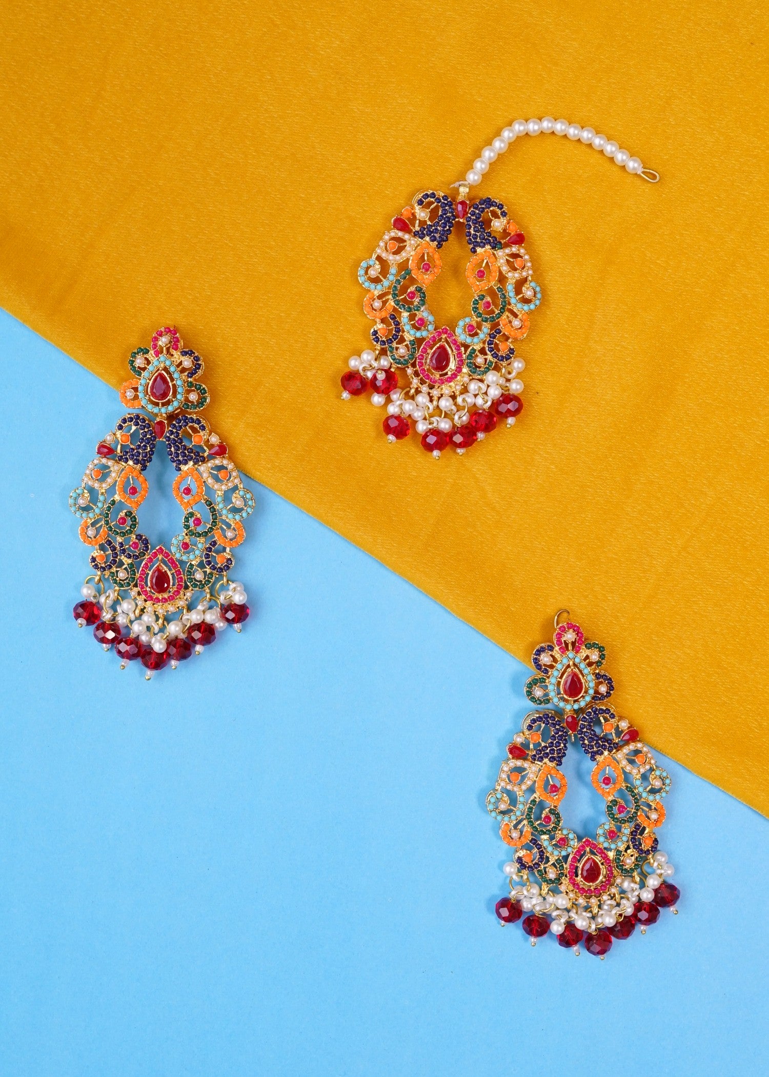 Jewelry Set in Sea green, pearl white, ruby red Color by - Trendy Women Jewelry Set QAT8623