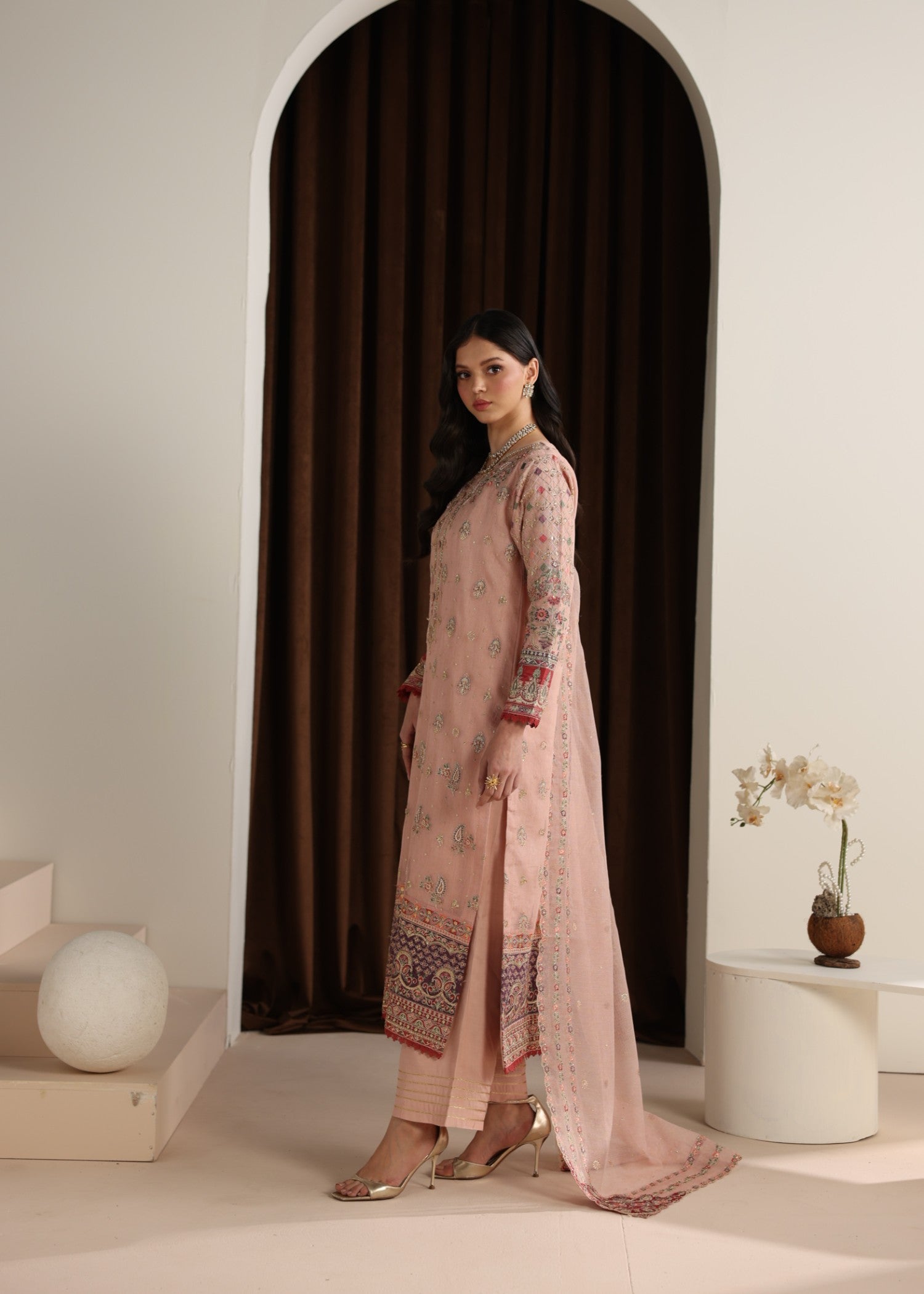 khaddi net Kurta Set in Pink