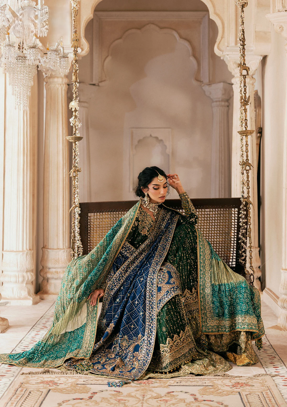 medium silk Angrakha in Bottle green
