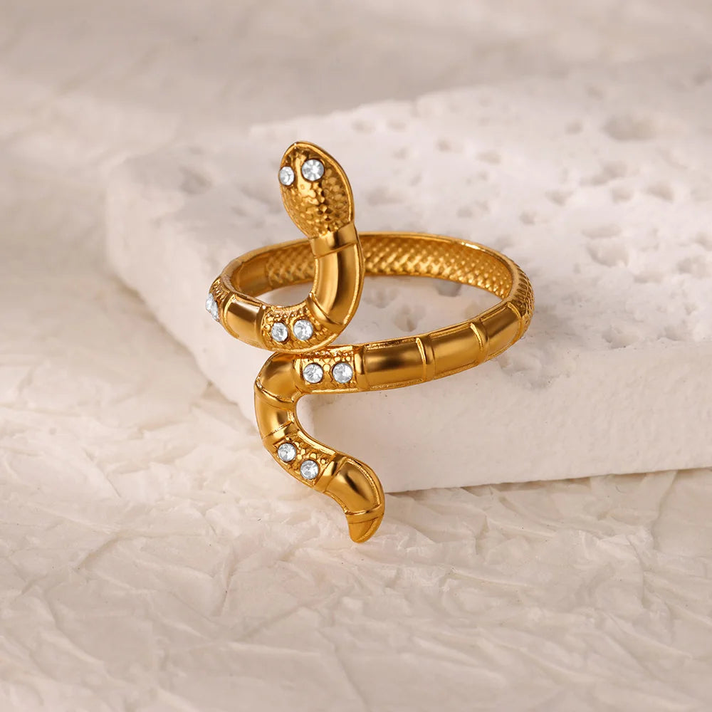 Gold Stainless Steel Snake Rings for Women - Vintage Animal Aesthetic Jewelry