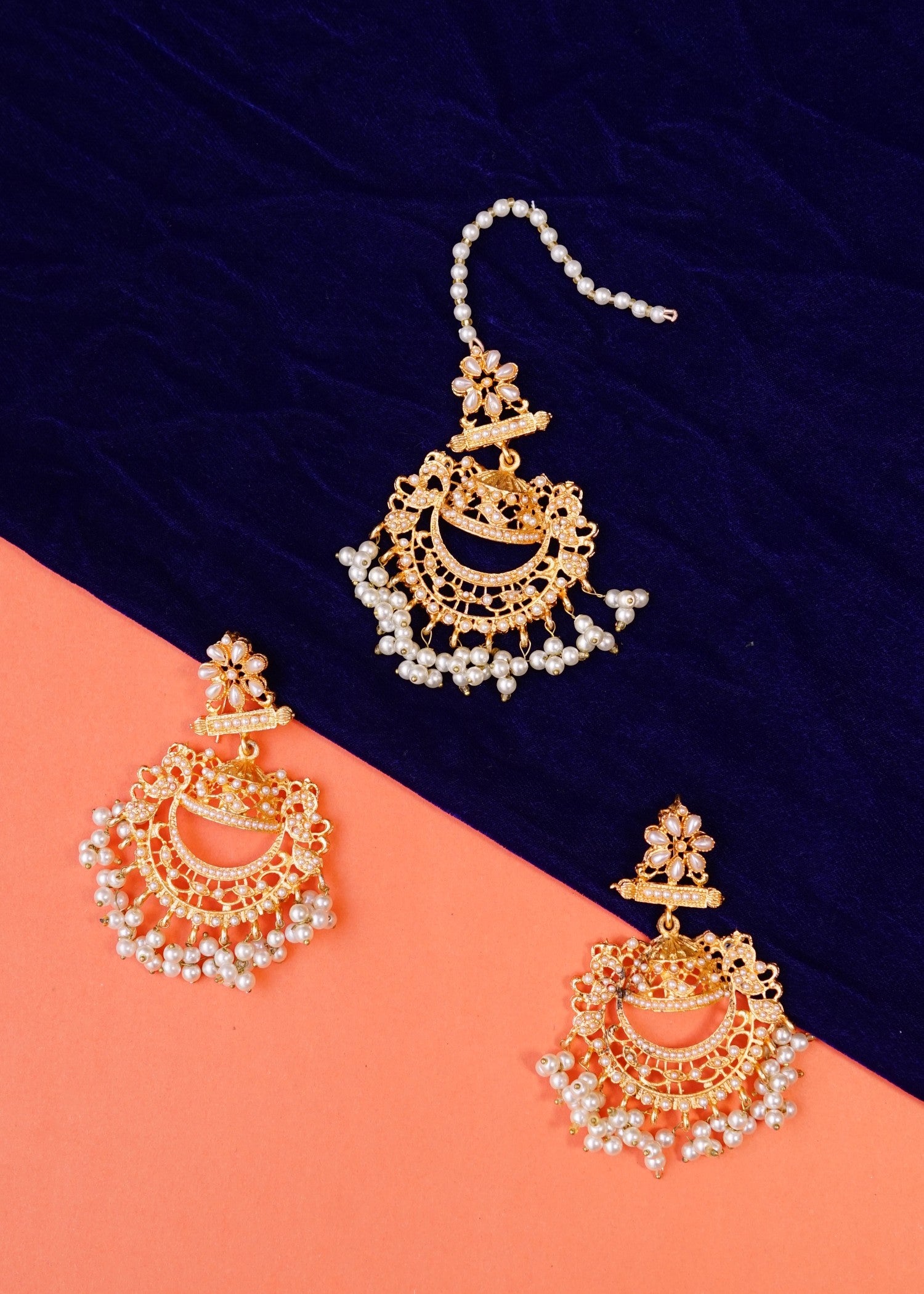 Jewelry Set in Pearl white, gold Color by - Trendy Women Jewelry Set MBI2138