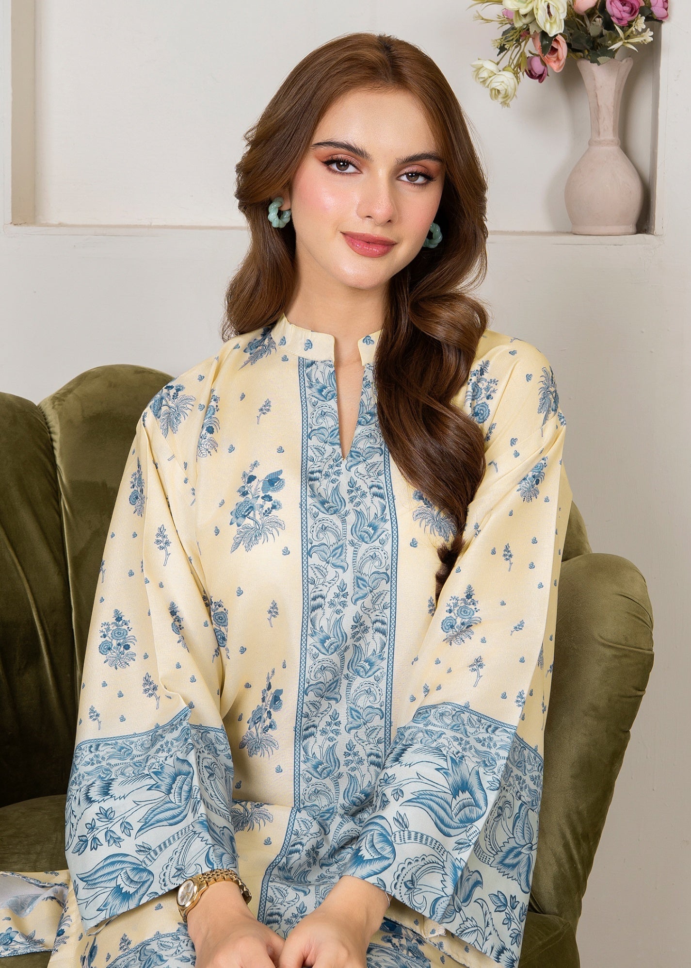 silk finish lawn Co Ord Sets in Butter